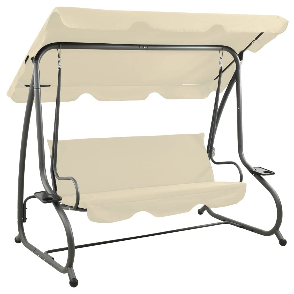 Outdoor Porch Swing Chair with Canopy - Sand White Patio Swing for Garden, Poolside, Balcony & Backyard - Weather-Resistant Hanging Bench - Perfect for Relaxing, Reading & Enjoying Nature (Fast Delivery)