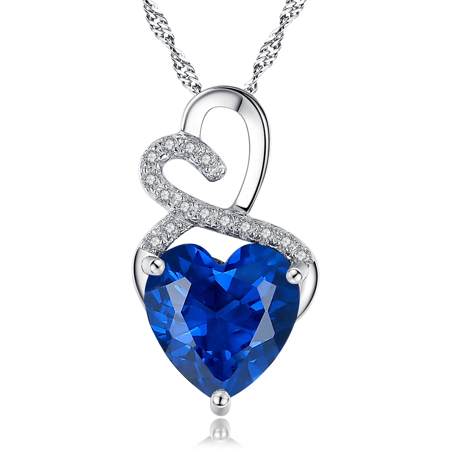Authentic Sterling Silver Double Heart Simulated Birthstone Pendant Necklace for Women | Elegant Jewelry Gift for Her | Perfect for Anniversaries, Birthdays & Valentine's Day