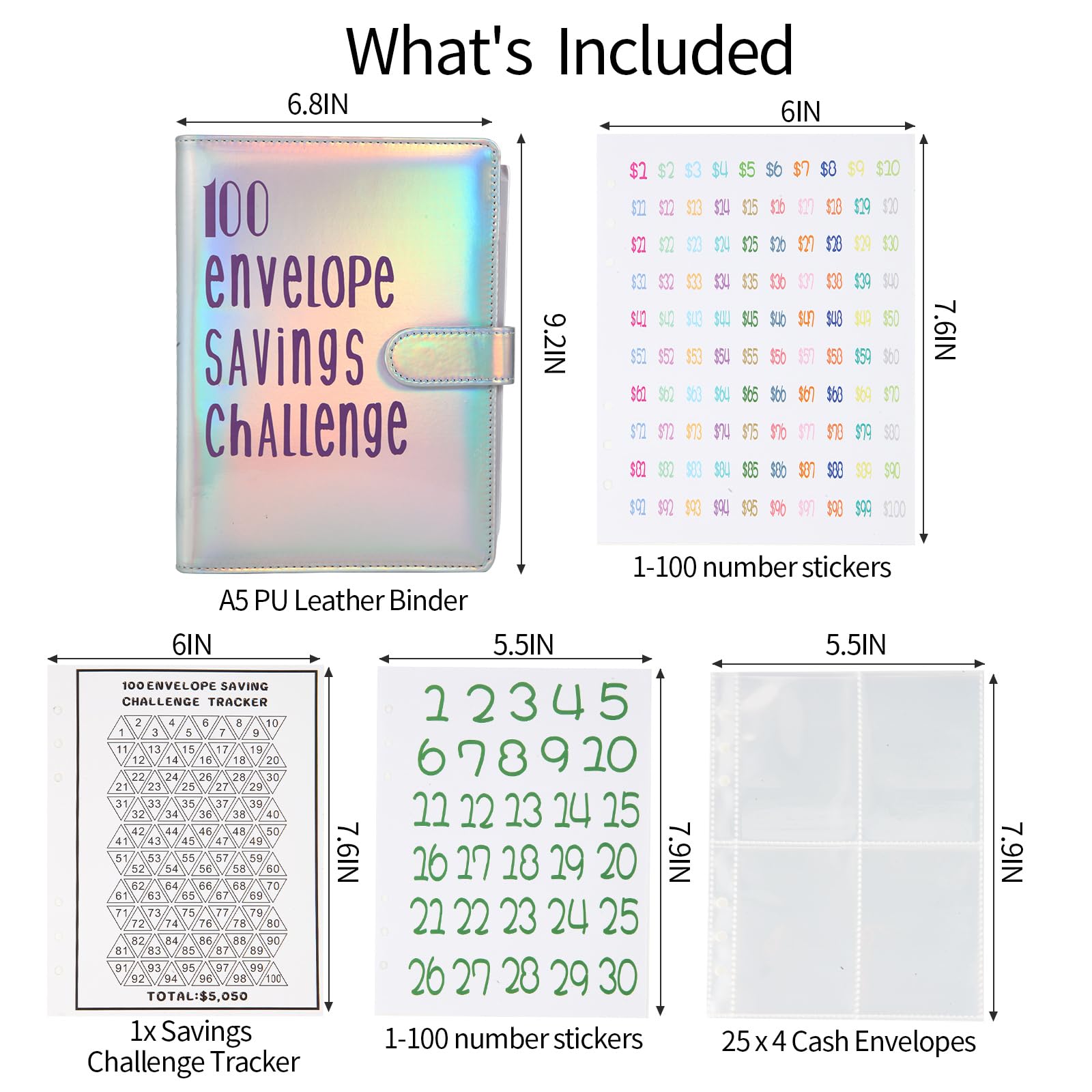 100 Envelopes Money Saving Challenge Binder - Save $5050 in 100 Days with Cash Envelopes, Tracker & Stickers (Multicolor) | Budget Planner for Financial Goals, Debt Payoff & Savings Challenge | Perfect for Home, Office & Personal Finance Organization