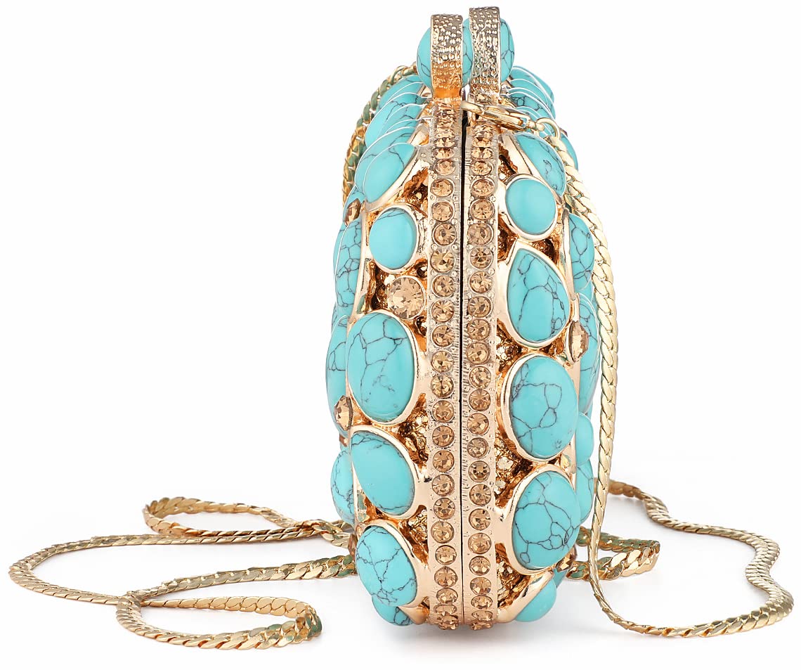 Turquoise Crystal Evening Clutch Bag for Women - Elegant Wedding Party Purse, Bride Accessory - Perfect for Prom, Cocktail Parties & Special Occasions
