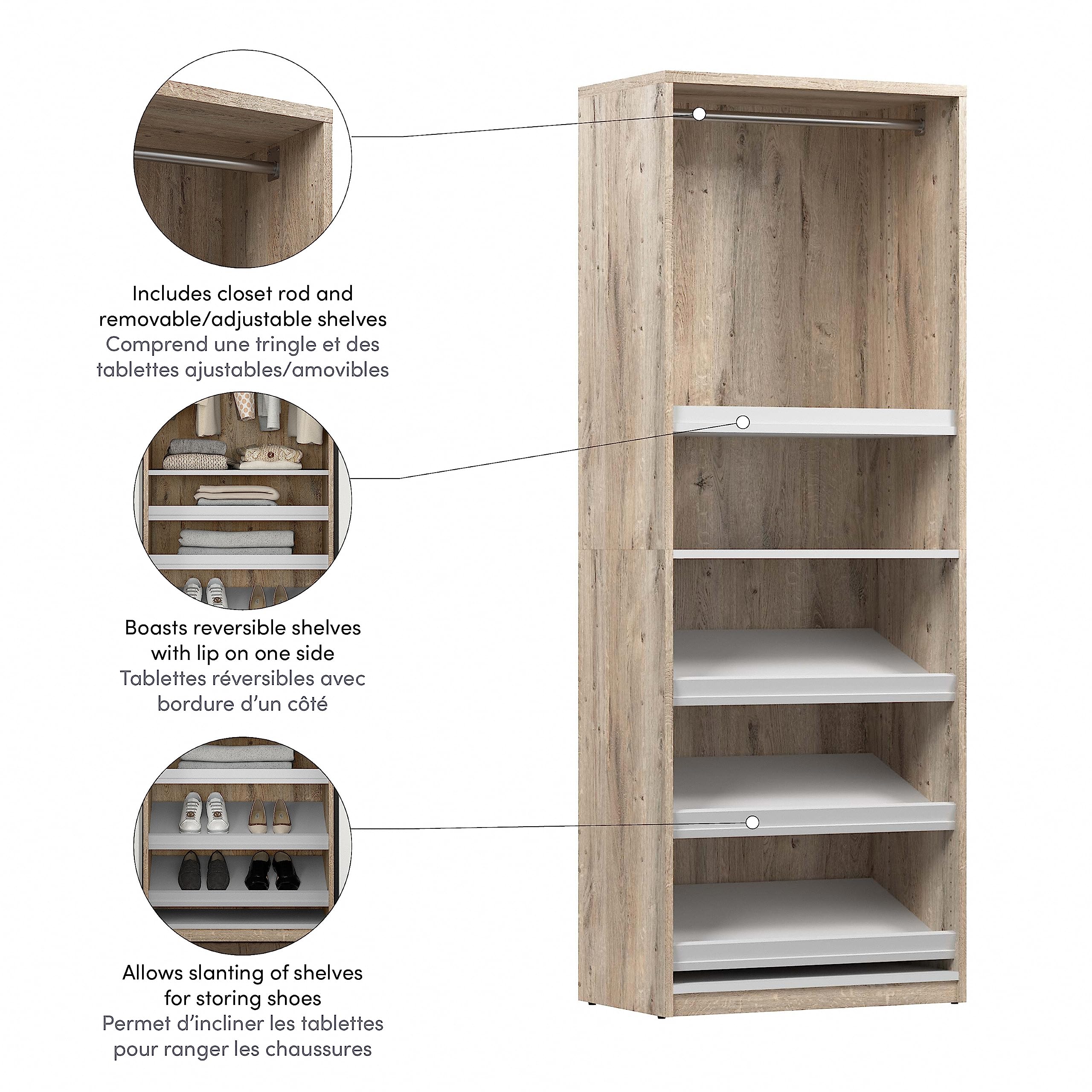 Bestar Cielo 30-inch Rustic Brown & White Closet Organizer - Space-Saving Wardrobe for Bedroom, Mudroom, Entryway & Kitchen Pantry | Perfect for Small Spaces & Home Organization