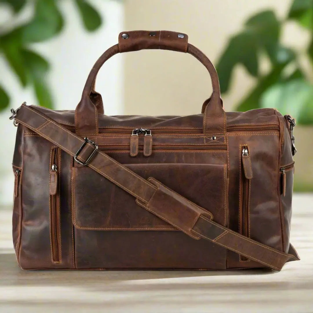 Premium Greenwood Leather Regina Large Travel Duffle Bag - Spacious Carry-On Luggage for Business Trips & Weekend Getaways | Water-Resistant & Stylish
