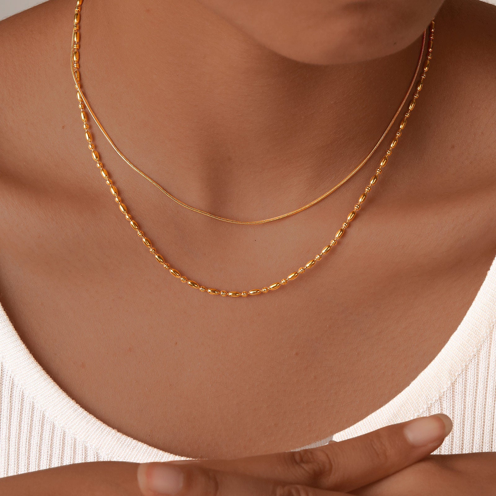 18K Gold Plated Minimalist Rice Beads Necklace & Bracelet Set - Elegant Jewelry Gift for Women | Perfect for Weddings, Parties & Everyday Wear (JDN982)
