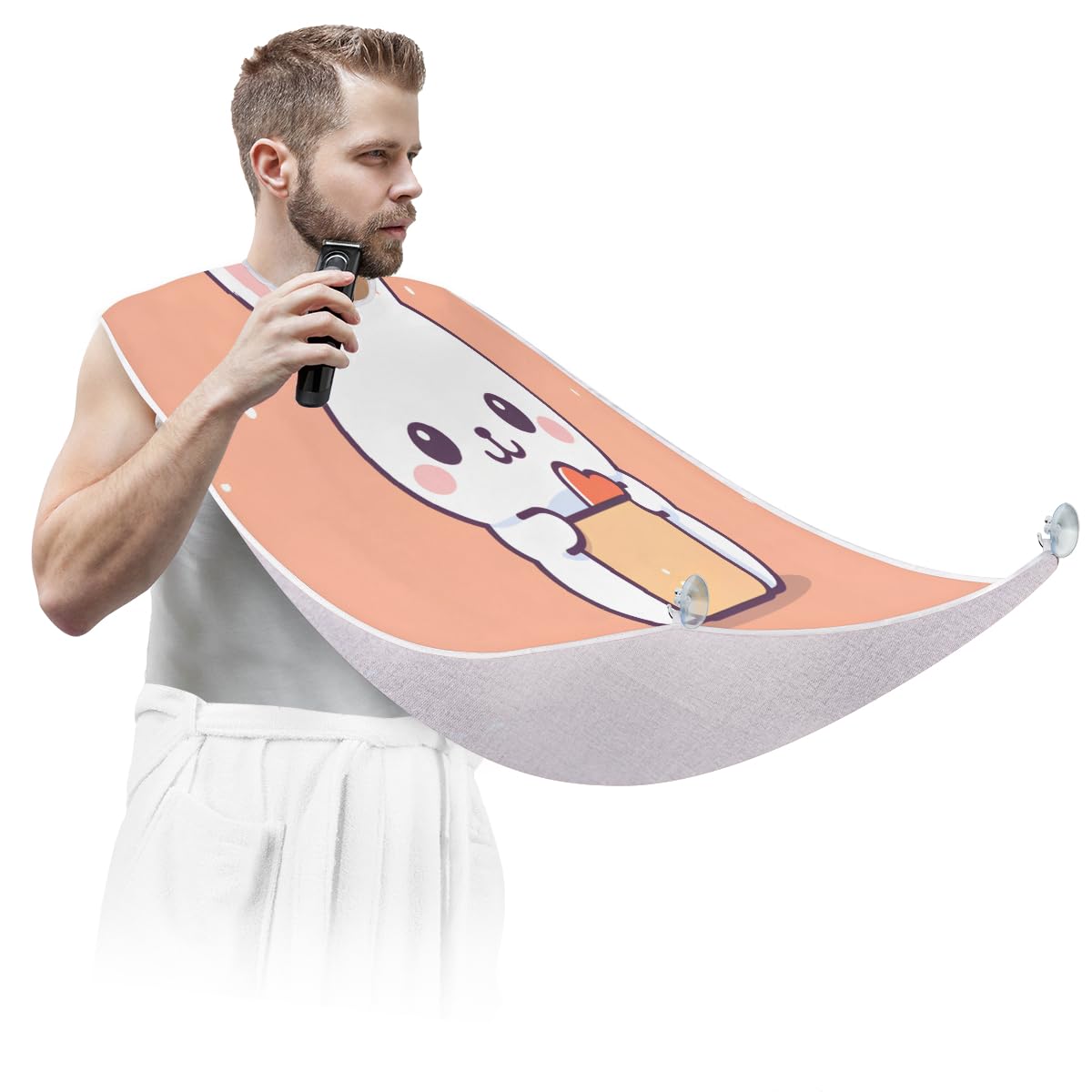 Cute Cartoon Rabbit Beard Shaving Bib for Men - Waterproof Makeup & Hair Dye Apron, Barber Cape for Haircut & Beard Trimming - Sink Hair Catcher & Grooming Accessory (Great Gift for Barbers & Stylists) - Perfect for Home Haircuts, Salon Use & DIY Grooming