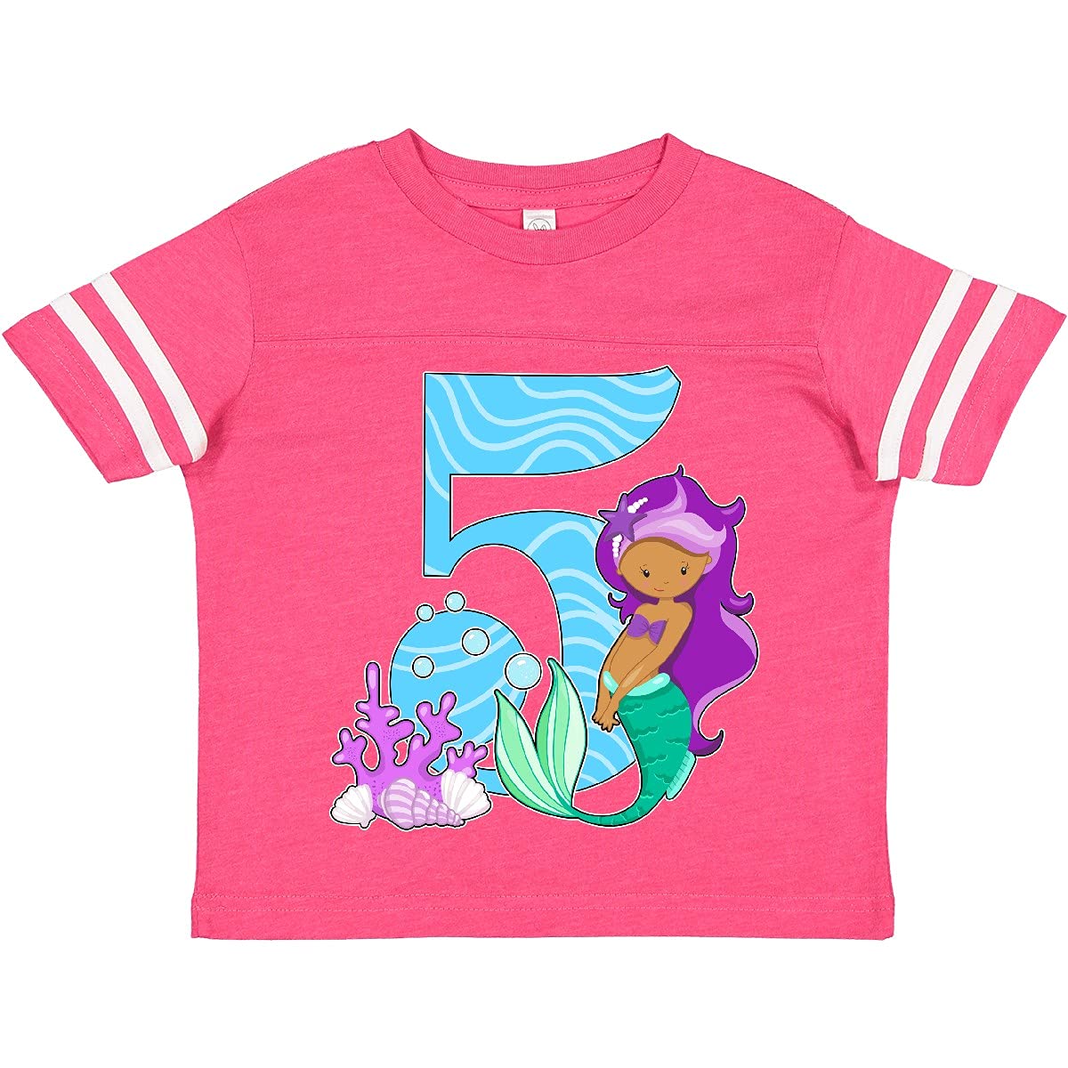 Inktastic Fifth Birthday Mermaid Toddler T-Shirt - Cute Mermaid Design for 5 Year Old Girls Birthday Party Outfit & Summer Playwear