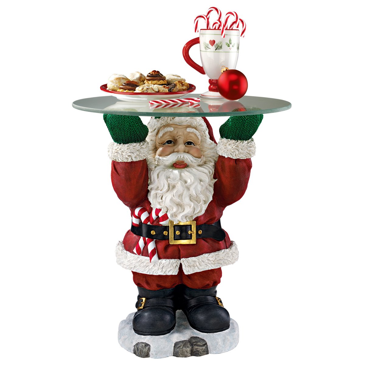 Festive Santa Claus Glass Top Holiday Side Table - Christmas Decorations for Living Room, Bedroom & Party Decor