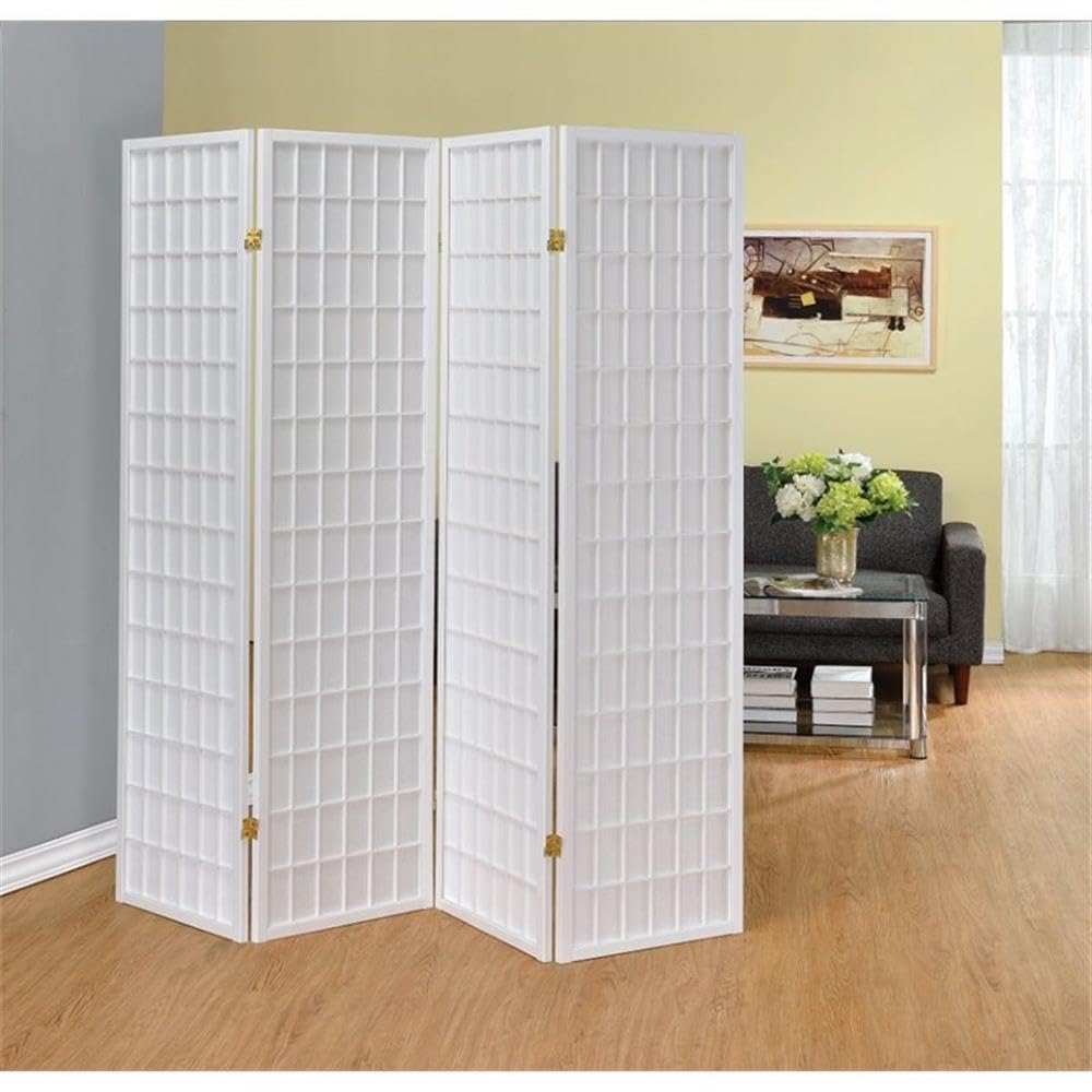 Stonecroft Corsa 4-Panel White Folding Room Divider Screen - Perfect for Home Office, Studio, and Privacy Partition