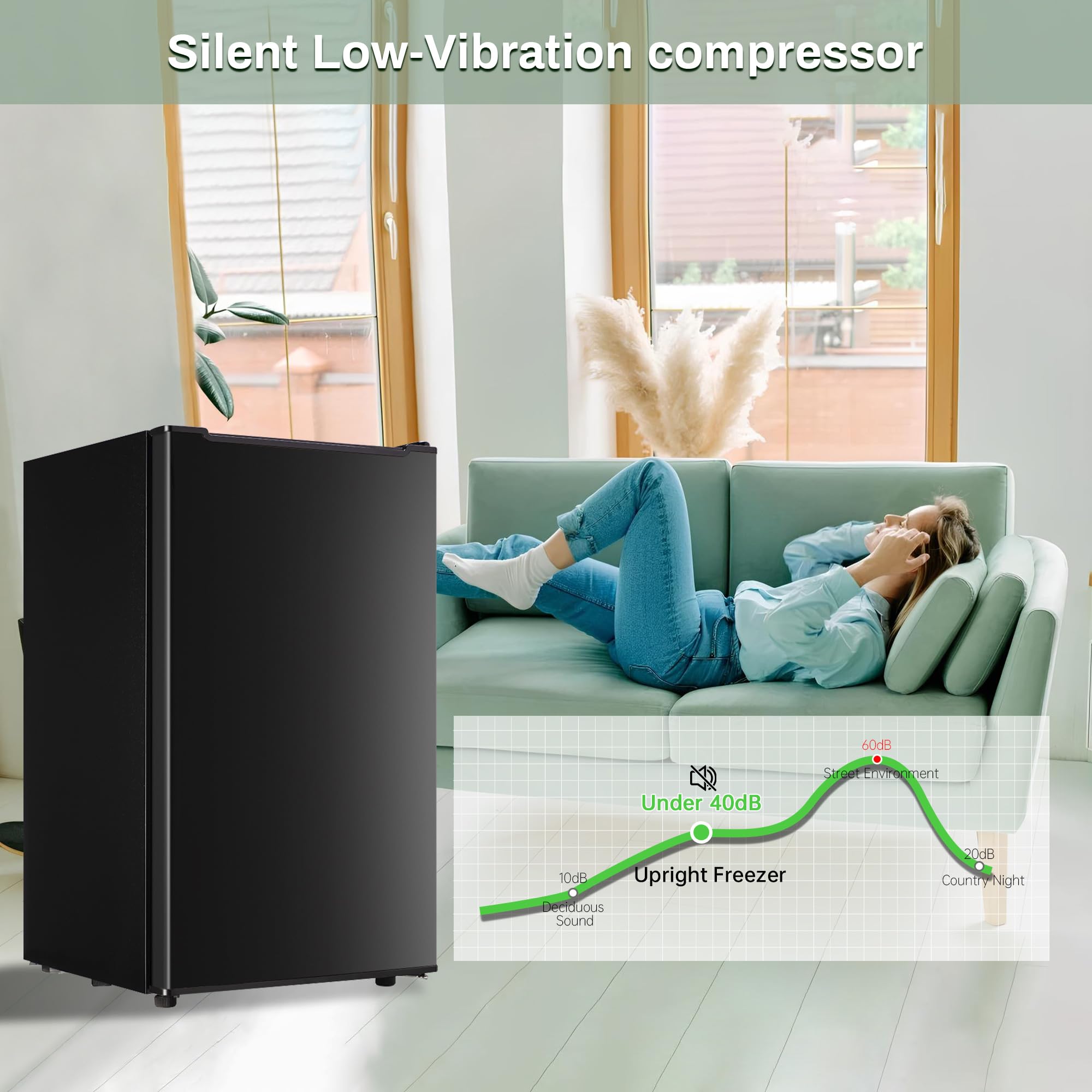 3.6 Cu Ft Upright Freezer - Mini Deep Freezer with Removable Baskets & 3-Temp Settings (-13°F to 23°F), Manual Defrost, Reversible Stainless Steel Door - Perfect for Home, Kitchen, Garage, or Basement Storage (Black)