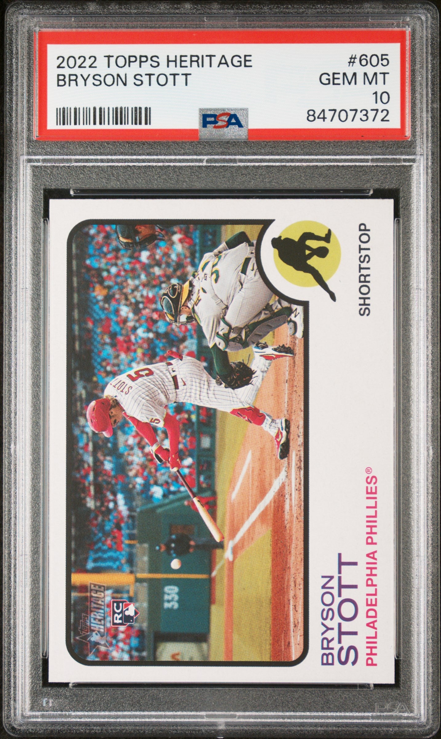 2022 Topps Heritage Bryson Stott #605 PSA 10 Rookie Baseball Card - Perfect for Collectors & Sports Memorabilia Displays