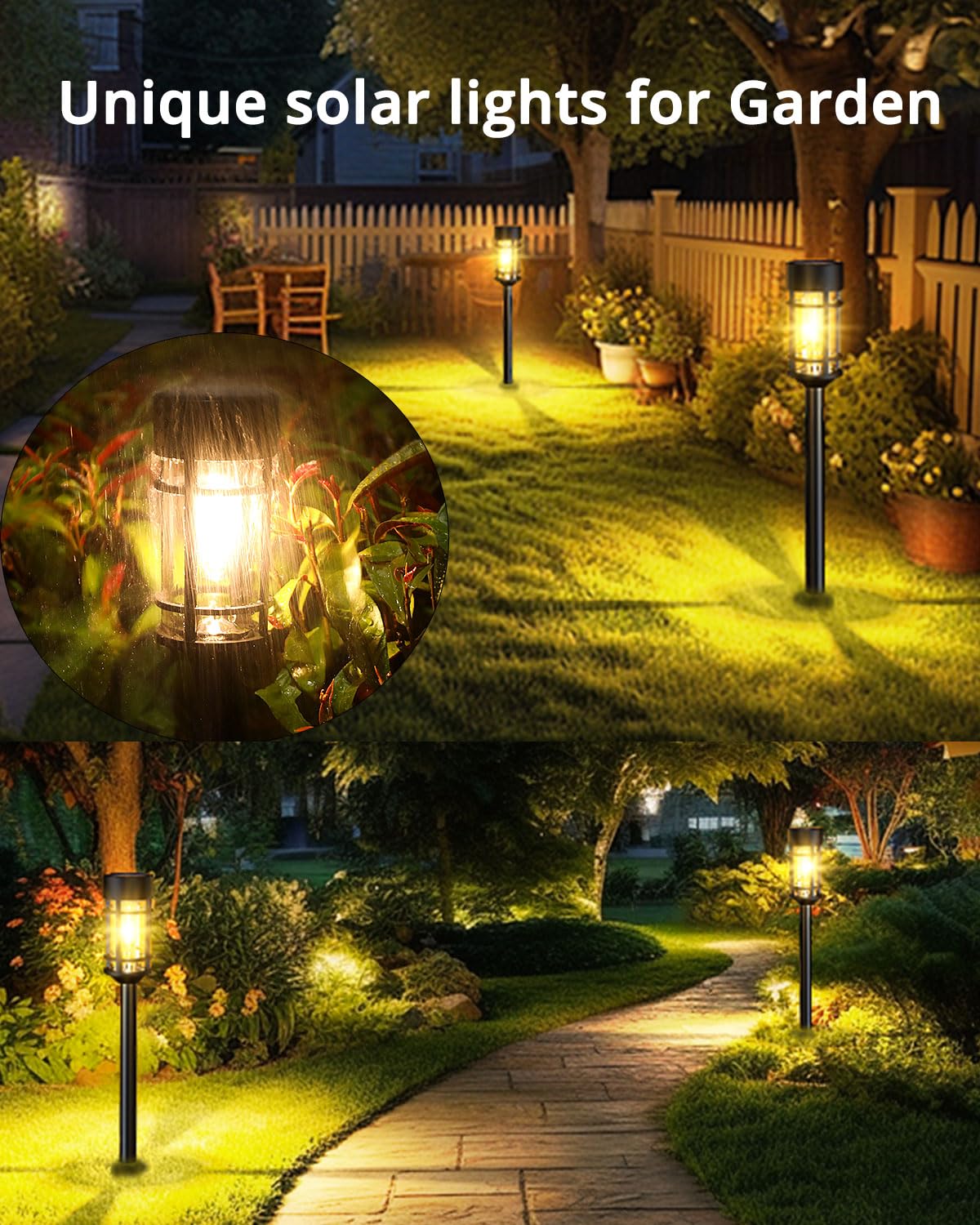 8 Pack Solar Pathway Lights Outdoor, Waterproof Solar Garden Lights with Metal & Glass Design - Auto On/Off, Long-Lasting LED Landscape Lighting for Yard, Lawn, Driveway, Walkway | Perfect for Patio, Backyard & Garden Decor