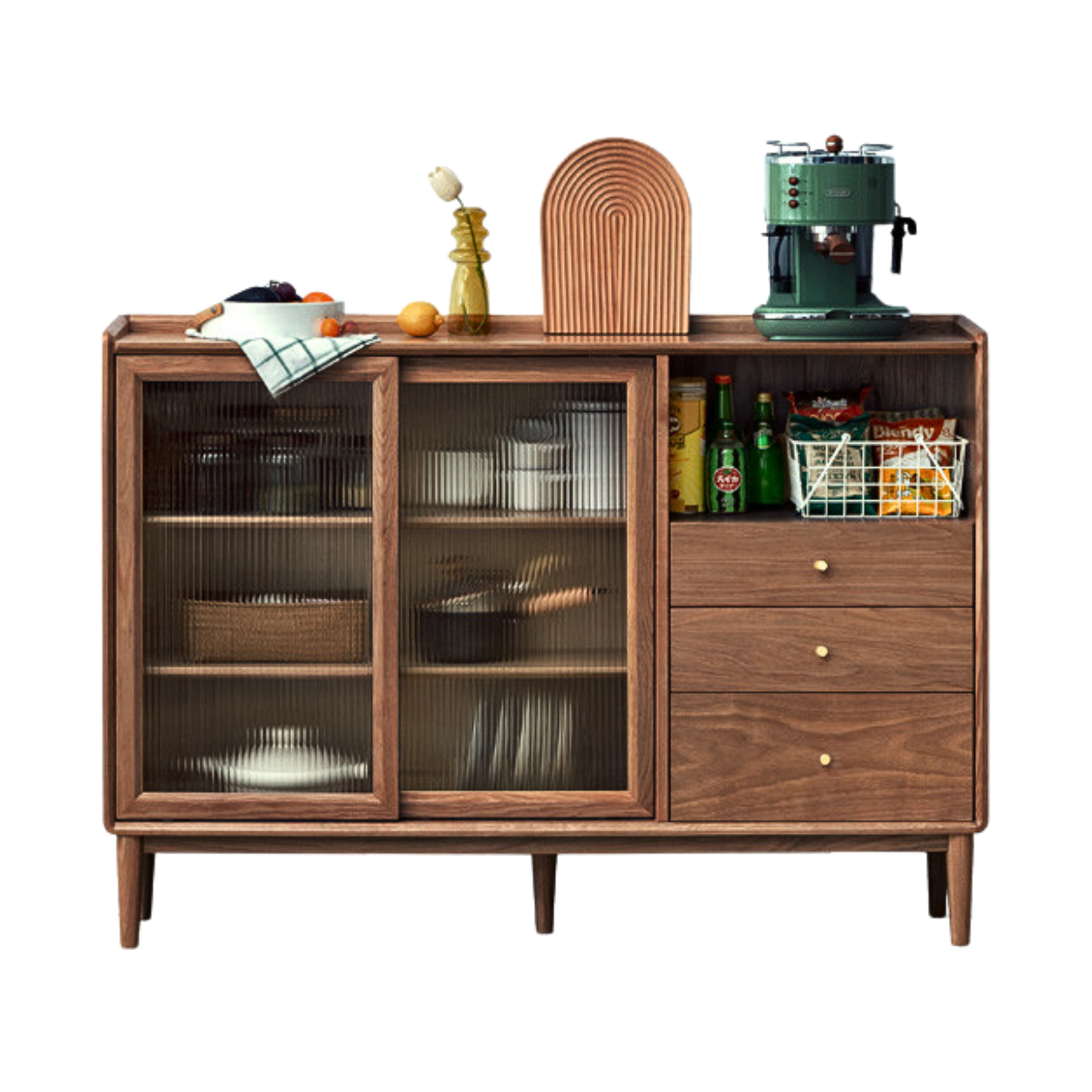 47.2x11.8x38.6 inch / 120x30x98сm / Rich Dark Walnut color / Black Walnut solid wood sliding door sideboard