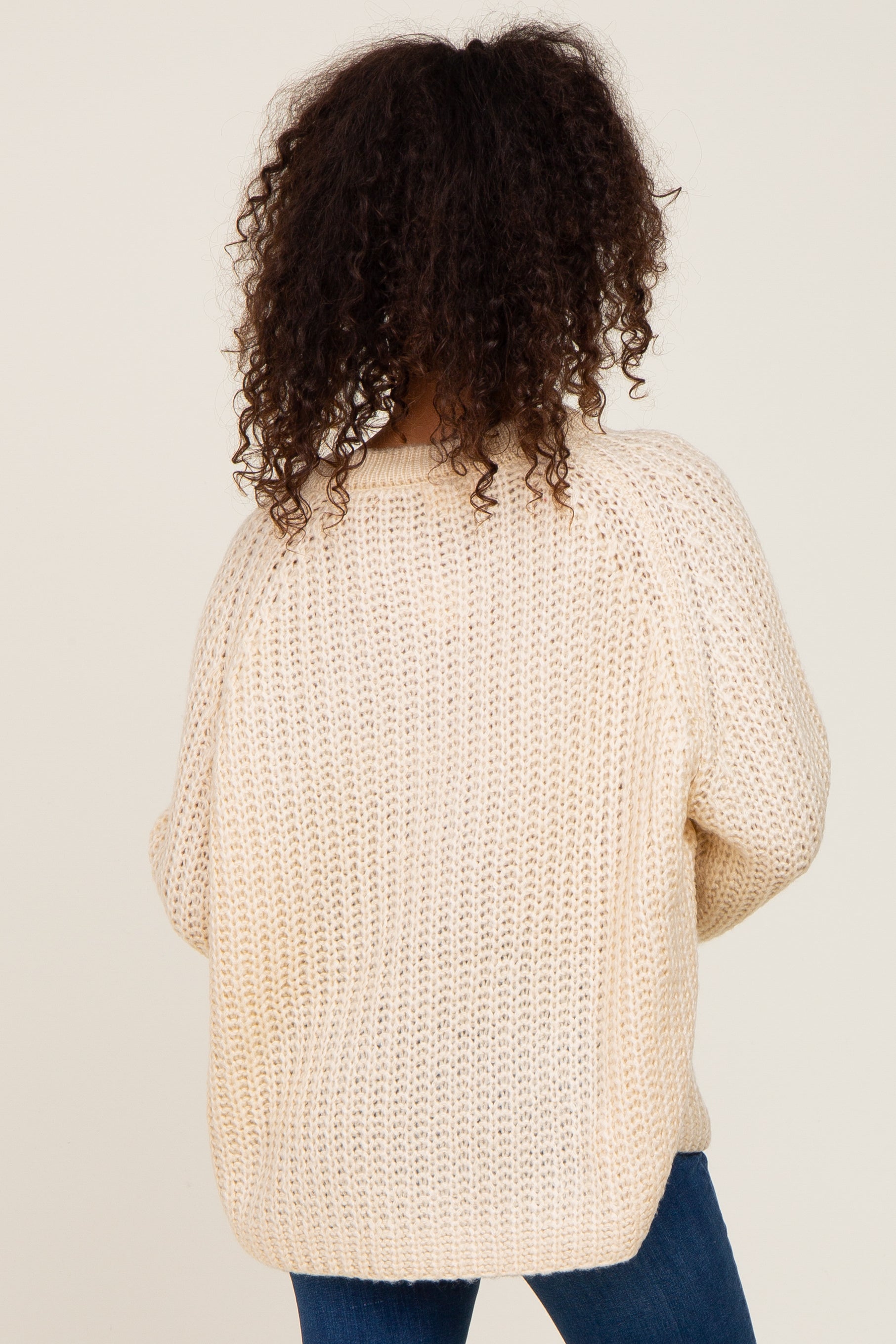 Beige Open Knit Button Front Cardigan Sweater for Women - Cozy Lightweight Pullover for Fall & Winter - Perfect for Office, Date Night and Casual Outings
