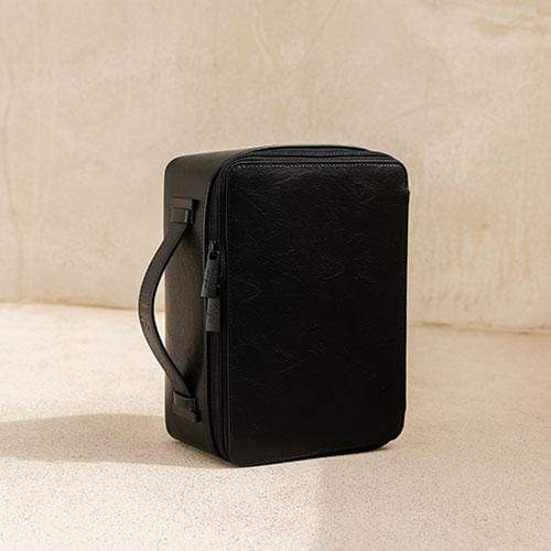 Black Makeup Bag for Travel & Daily Use - Waterproof Cosmetic Organizer with Mirror, Perfect for Toiletries, Brushes & Skincare Essentials