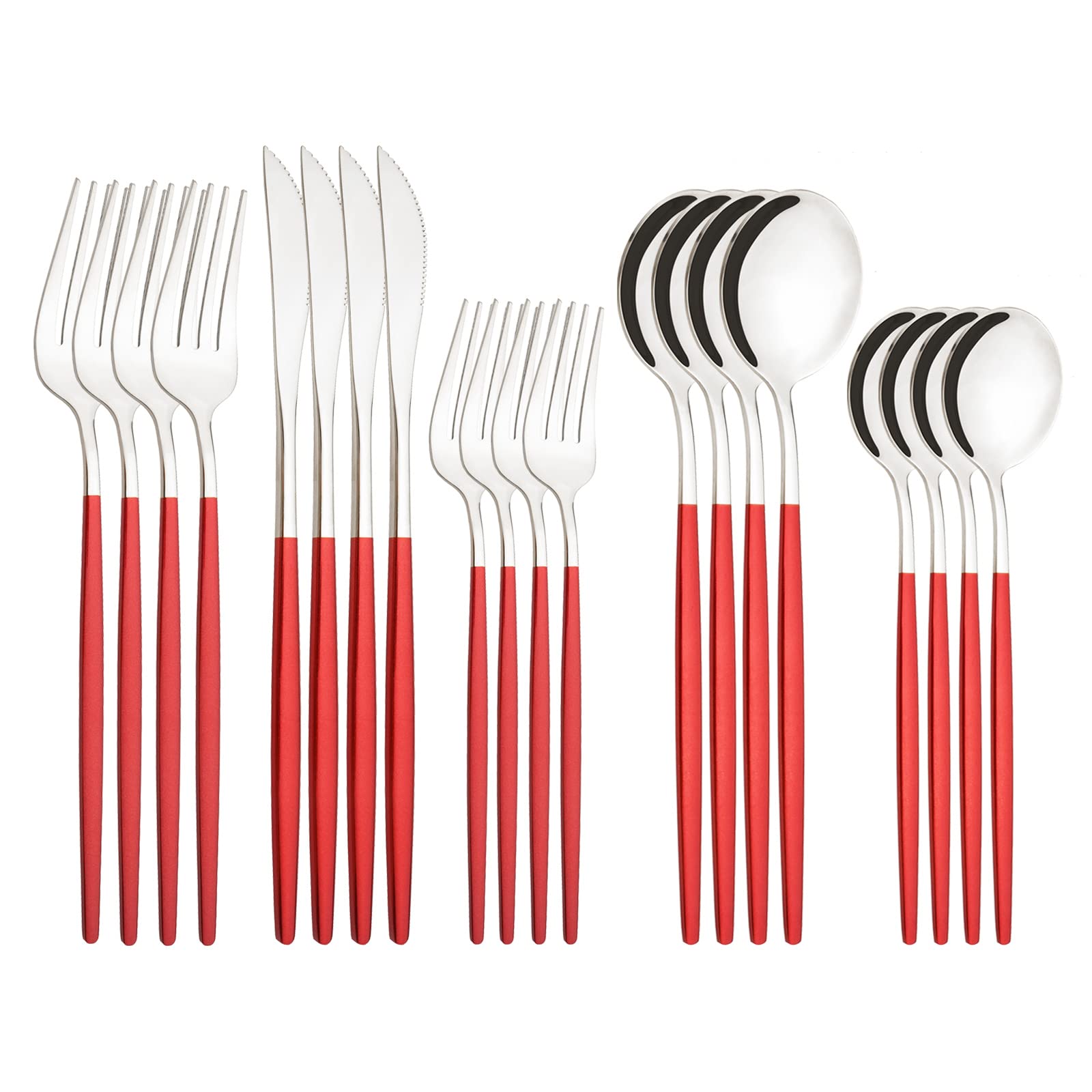 20-Piece Silverware Set for 4 - Stainless Steel Flatware Set with Spoons, Knives & Forks - Elegant Red Dinnerware for Family Gatherings, Restaurants & Daily Dining Use