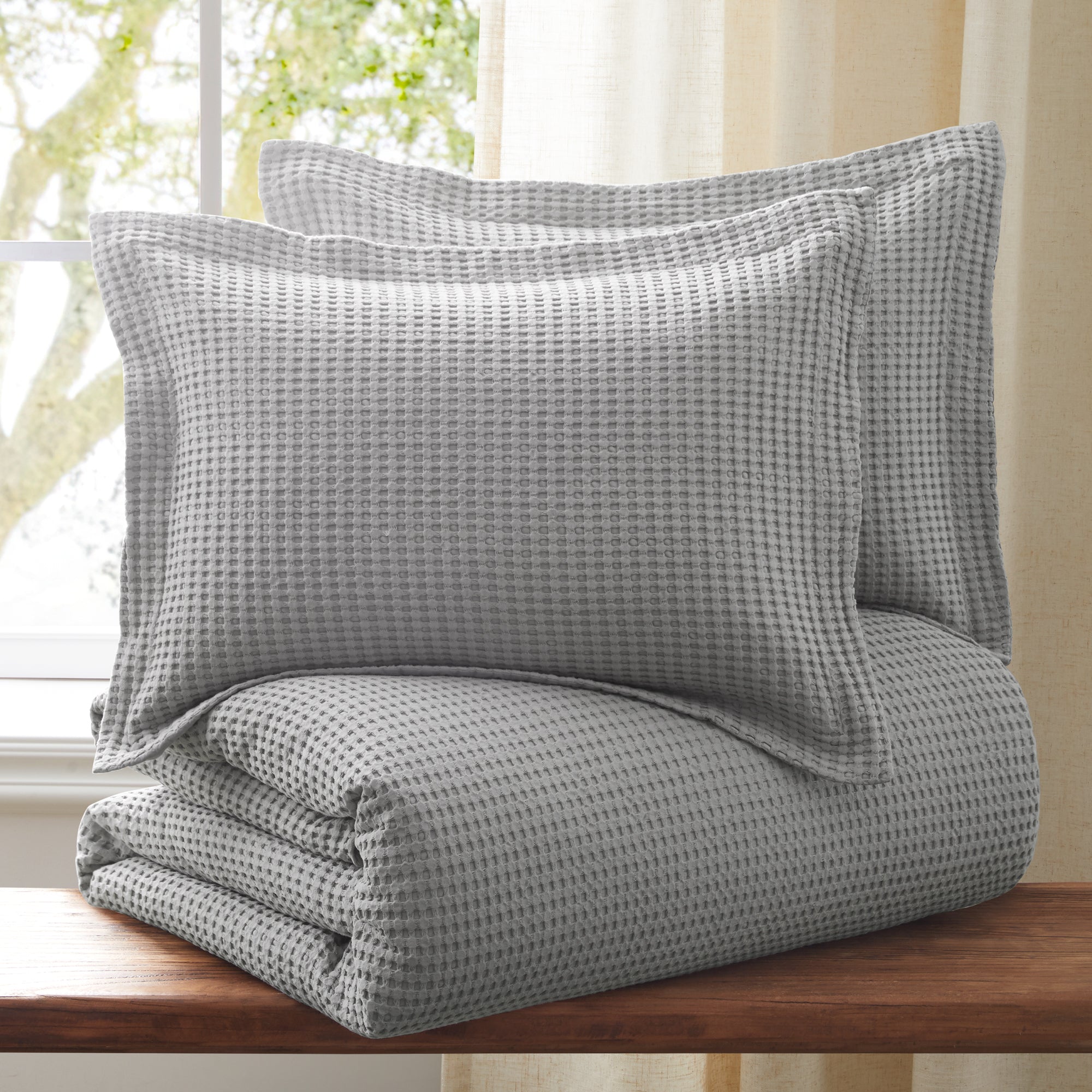 Mills Waffle Duvet Cover Set - Soft Textured Bedding for Cozy Comfort - Perfect for Master Bedroom, Guest Room & Dorm Decor