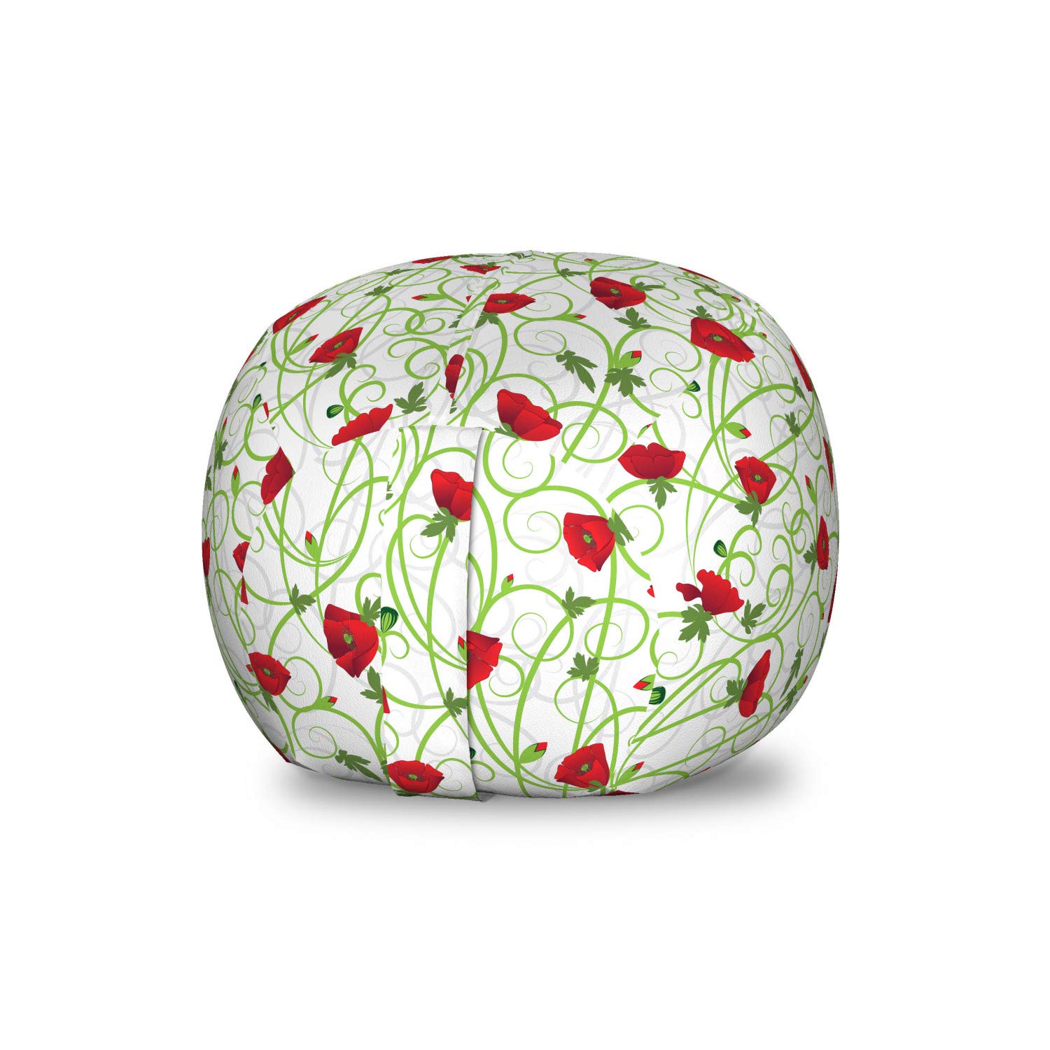 Ambesonne Floral Toy Storage Bag Chair - Scarlet Poppy Flower Design with Curled Peduncles, Washable Stuffed Animal Organizer, Small Size in Vermilion & Green - Perfect for Kids' Room, Nursery, or Playroom Organization
