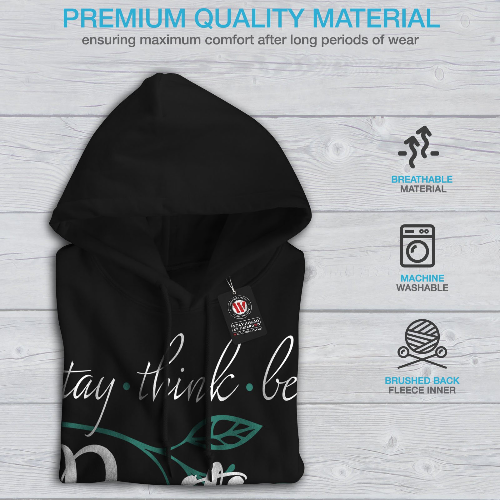 Wellcoda Positive Thinking Men's Hoodie - Motivational Cute Hooded Sweatshirt for Gym, Casual Wear & Street Style