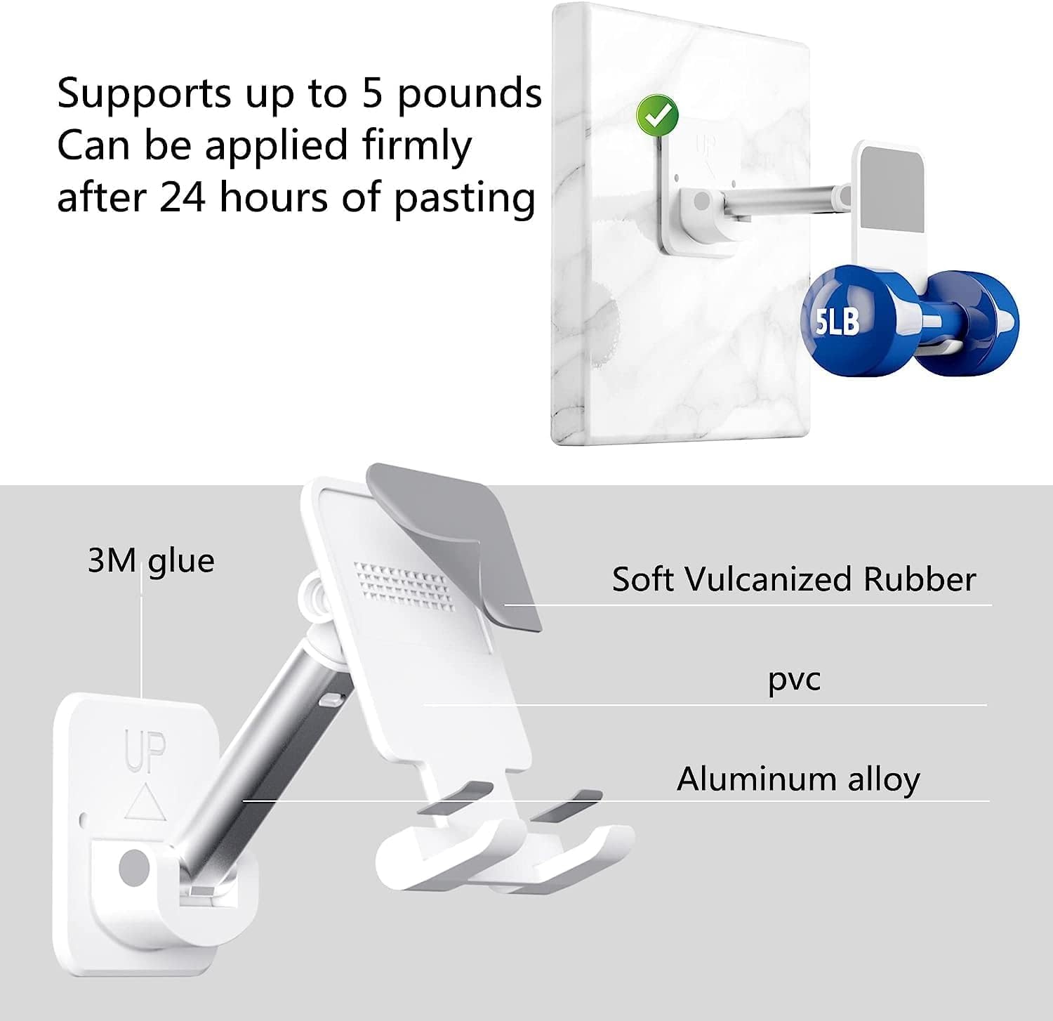 (1 Pack) White Wall Mount Phone Holder - Extendable Adjustable Cellphone Stand for Desk, Mirror, Bathroom, Bedroom, Kitchen & Office - Compatible with iPhone & All Smartphones/Tablets - Perfect for Hands-Free Viewing While Cooking, Working & Relaxing