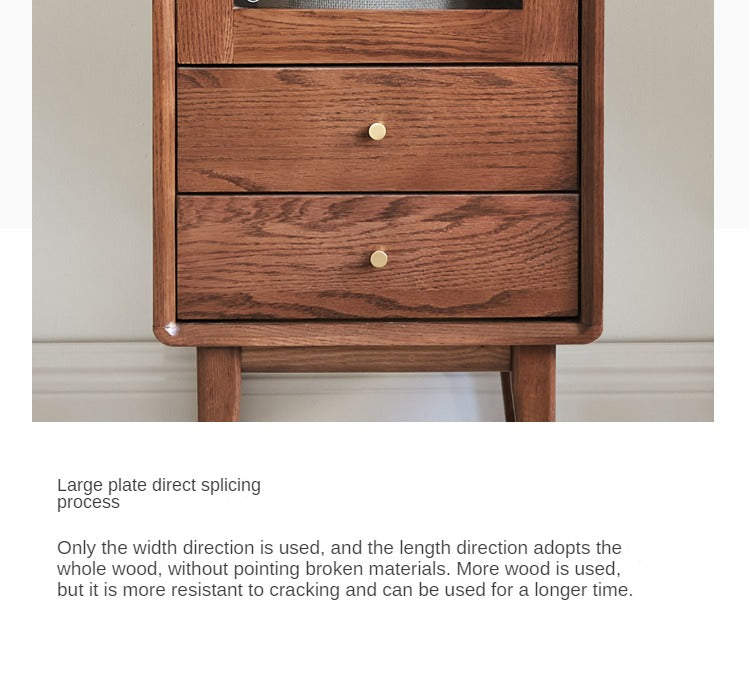 Solid Oak Wood Side Cabinet - Walnut Finish | Rustic Home Decor for Living Room, Bedroom & Entryway Storage