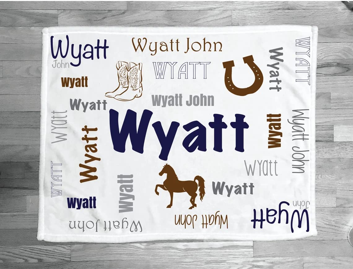 NAZENTI Personalized Baby Blanket for Boys & Girls - Custom Name Horse & Cowgirl Themed Soft Nursery Blanket - Perfect for Newborn Gifts, Crib Bedding, and Photo Shoots