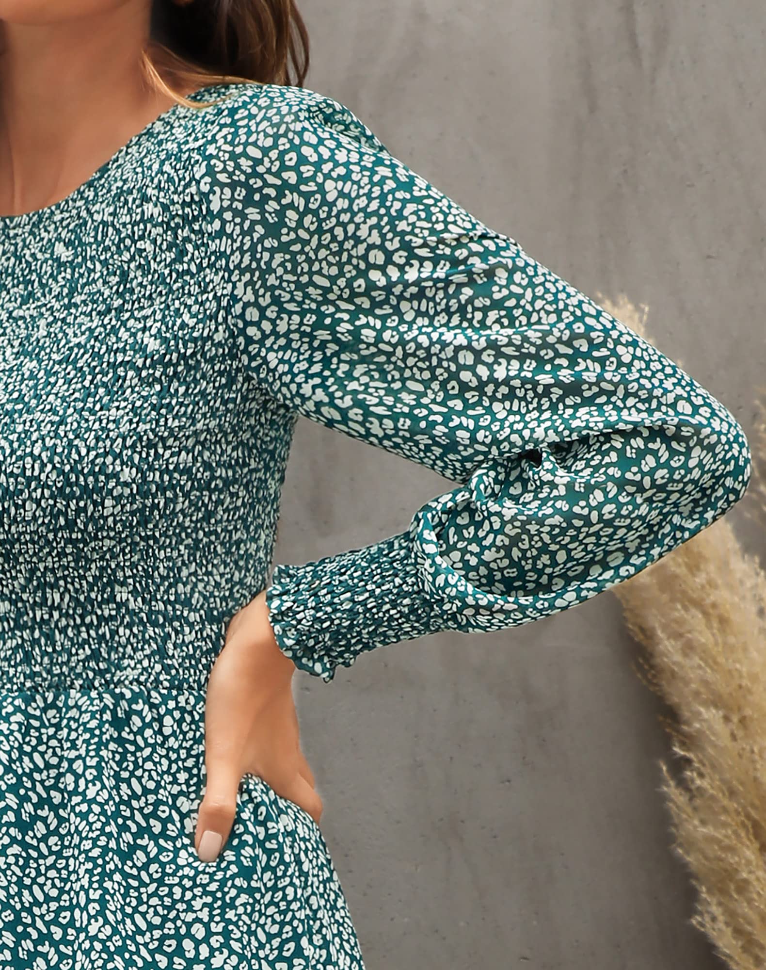 Zattcas Women's Fall Dresses 2025 - Long Sleeve Boho Floral Midi Dress with Smocked Waist & Pockets | Casual Wedding Guest Dress for Autumn, Holiday Parties & Date Nights