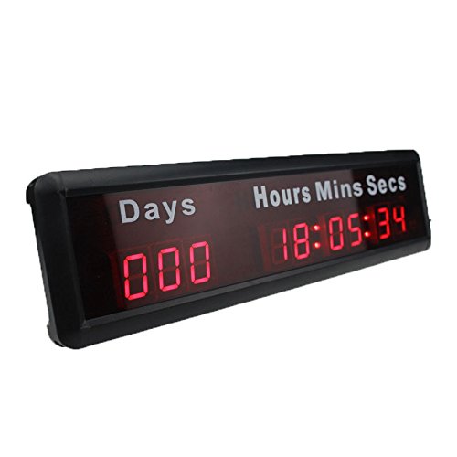 AZOOU 1-Inch 9-Digit LED Event Timer - Countdown/Countup Clock with Days, Hours, Minutes, Seconds Display (Max 1000 Days) - Red Color - Perfect for Sports, Meetings, Cooking & Classroom Activities
