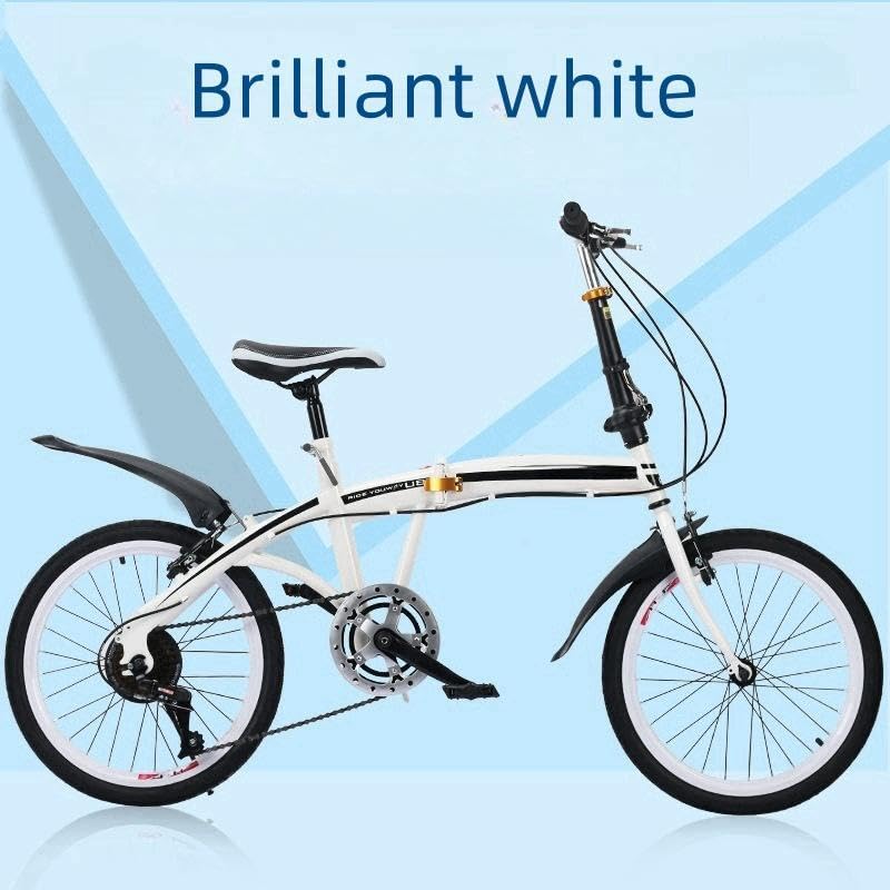 20 Inch Folding Bike for Adults & Kids - Adjustable Height, Lightweight Portable Road Bike with Double V-Brake & Mudguards - Perfect for Commuting, Travel & Urban Riding (Men & Women)