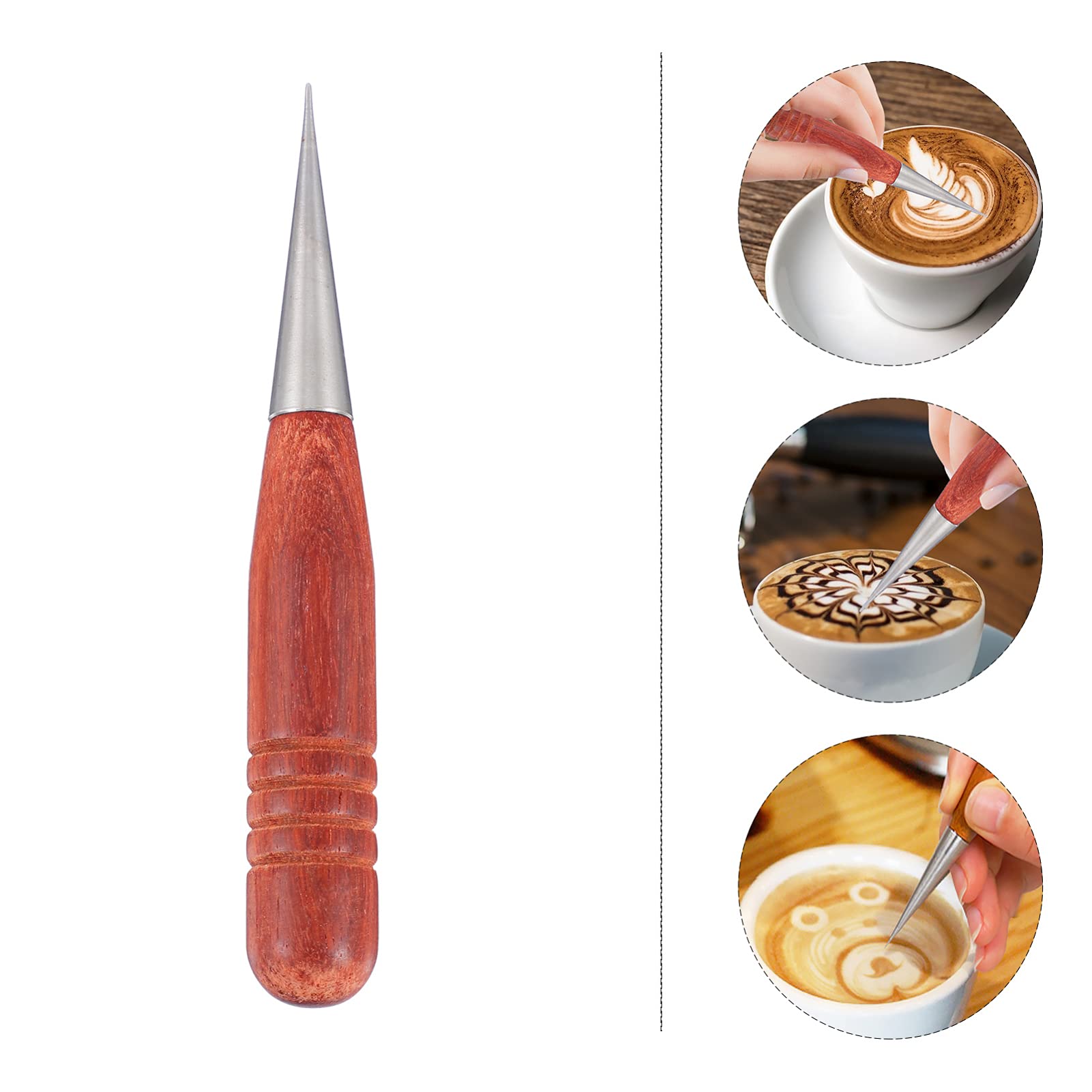 Stainless Steel Coffee Art Pen with Wood Handle for Latte & Cappuccino - Barista Decorating Tool
