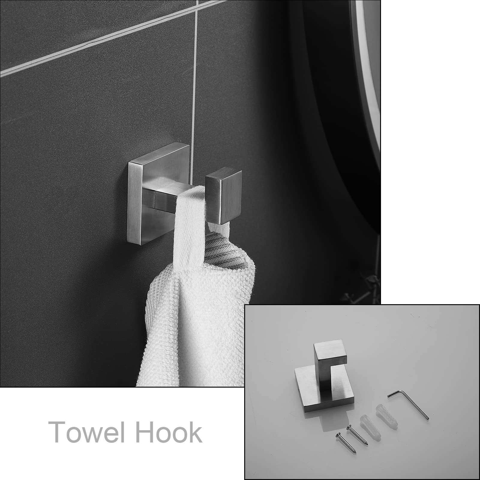 24-Inch Stainless Steel Brushed Nickel Bathroom Hardware Set - Towel Bar, 2 Hooks, Toilet Paper Holder & Hand Towel Holder (GTS3190N) | Modern Bathroom Accessories for Home, Hotel & Spa Decor