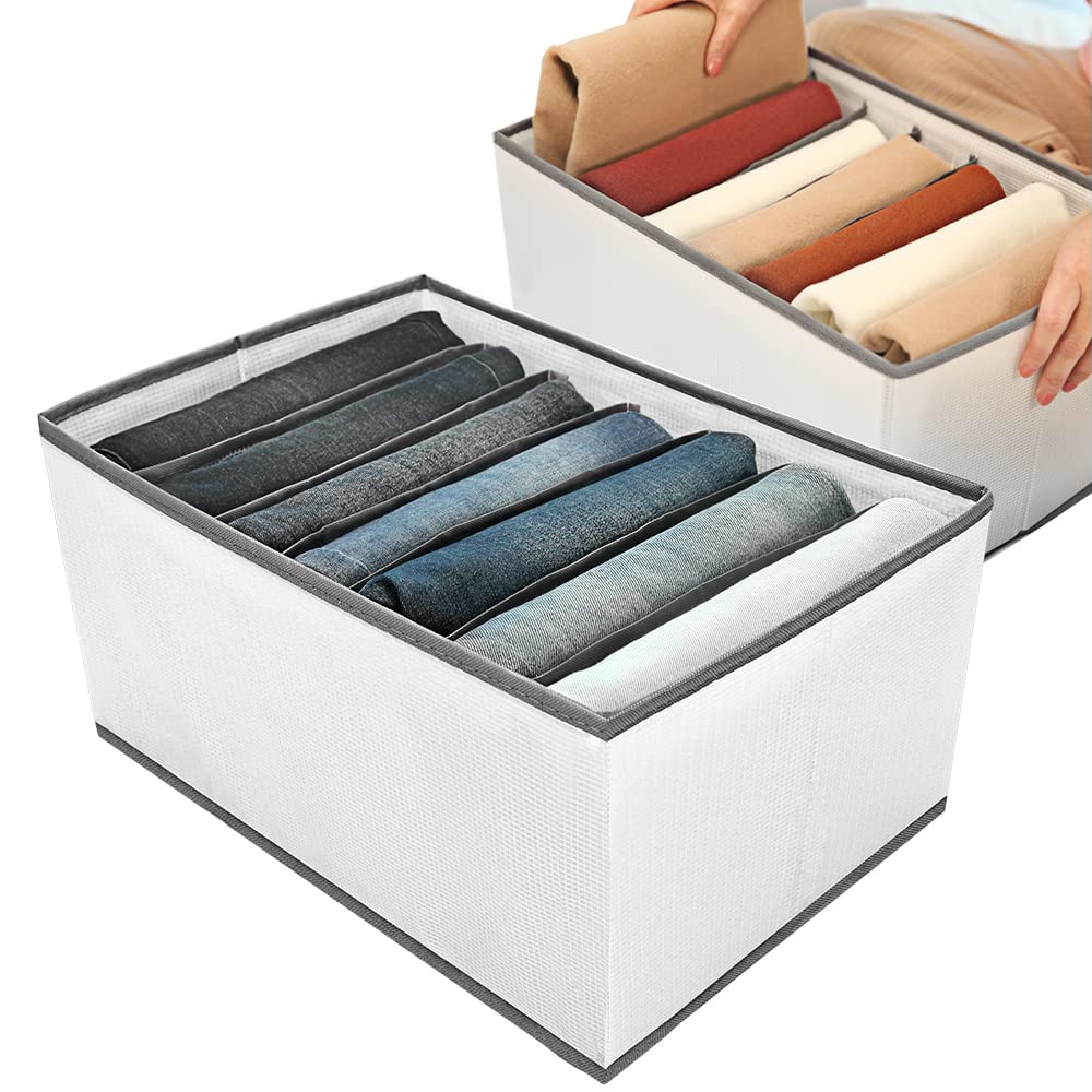EASEVE 7-Grid Foldable Closet Organizer for Clothes - Stackable Drawer Dividers for Jeans, Pants, Shirts & Leggings | Space-Saving Wardrobe Storage Solution for Bedroom, Dorm & Small Spaces (1PC)