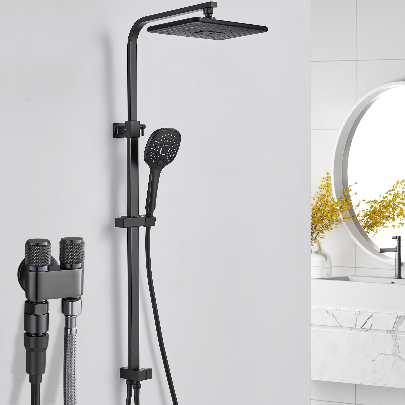 Dual Control Valve 1-In-2-Out with Handheld Bidet Sprayer - G1/2 Double Control Washing Machine Faucet Kit for Feminine Hygiene, Pet Cleaning, Cloth Washing & Bathroom Bidet - Perfect for Toilet, Baby Care & Household Cleaning (Grey)