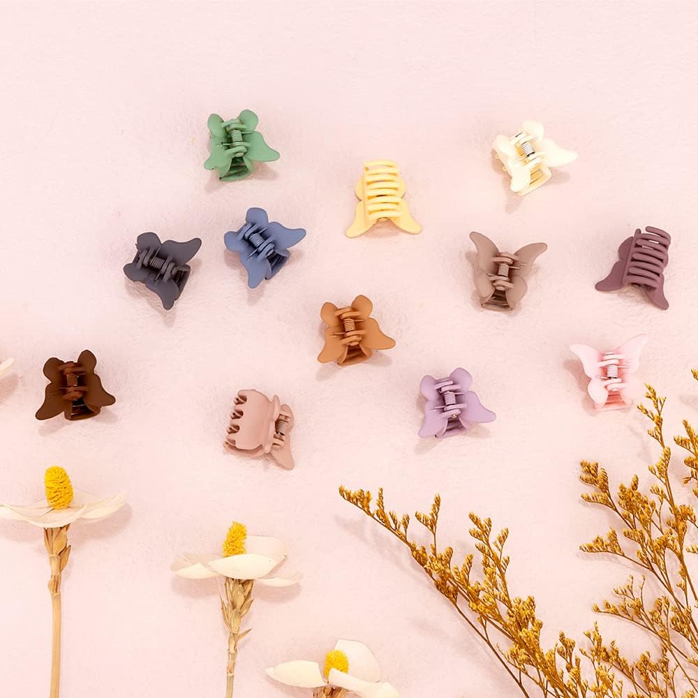 PLUCKET® 6Pcs Small Matte Hair Claw Clips for Women & Girls - 1.5 Inch Mini Jaw Clips for Thin to Medium Thick Hair - Non-Slip Rectangle Hair Clips (Butterfly Design) - Perfect for School, Work, Gym & Everyday Hairstyles
