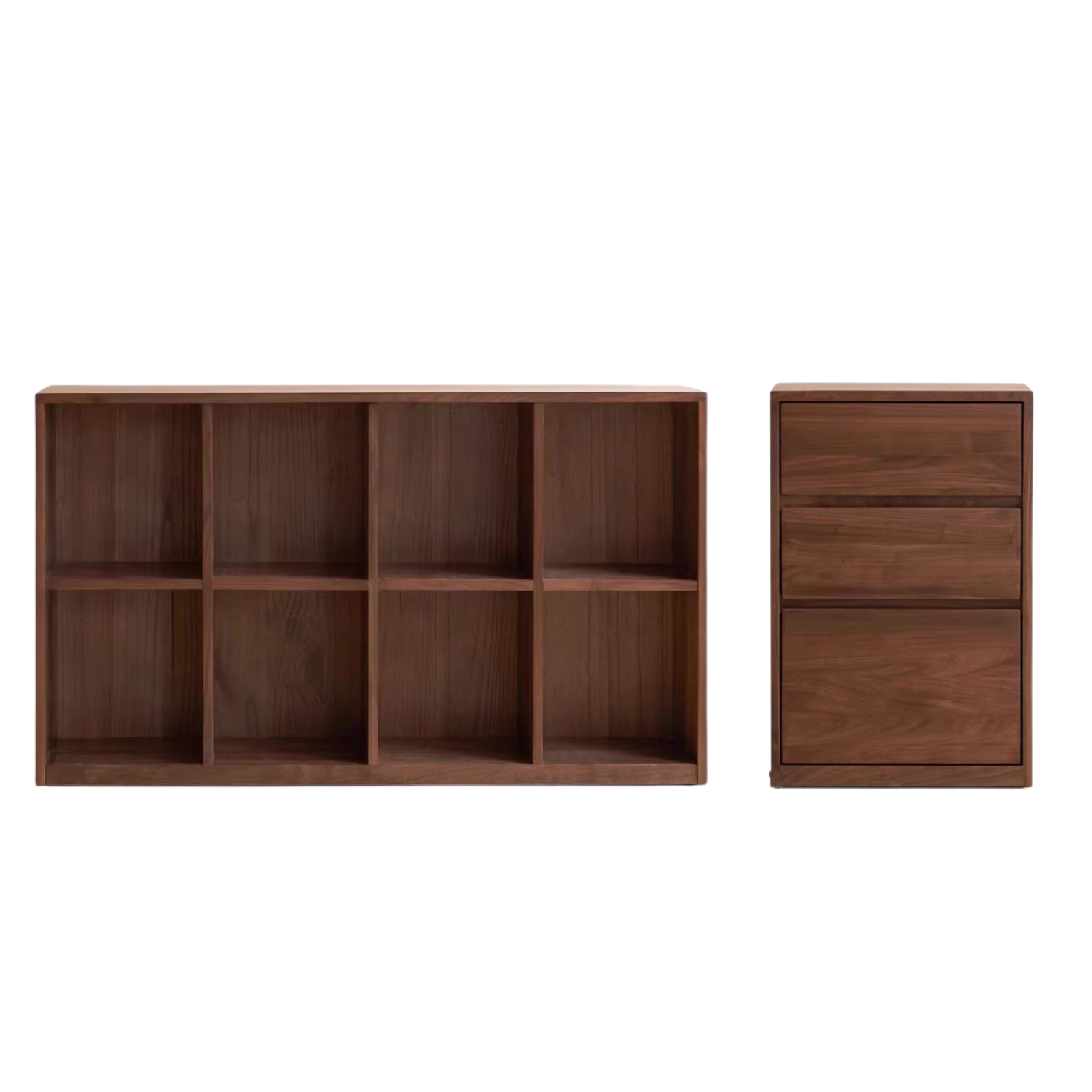 Solid Black Walnut Wood Bookshelf - Low Profile Wall Mounted or Floor Standing Cabinet for Living Room, Bedroom & Home Office Storage