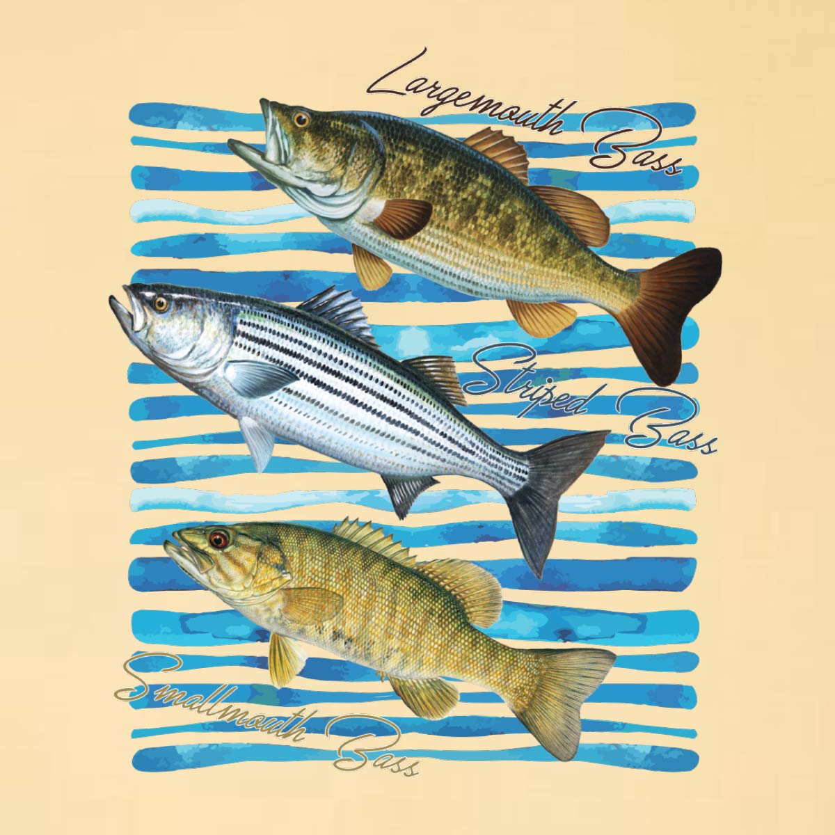 Largemouth Bass Fishing T-Shirt - Striped & Smallmouth Design, Garment-Dyed Washed Look Short Sleeve Tee for Anglers - Perfect for Fishing Trips & Outdoor Adventures