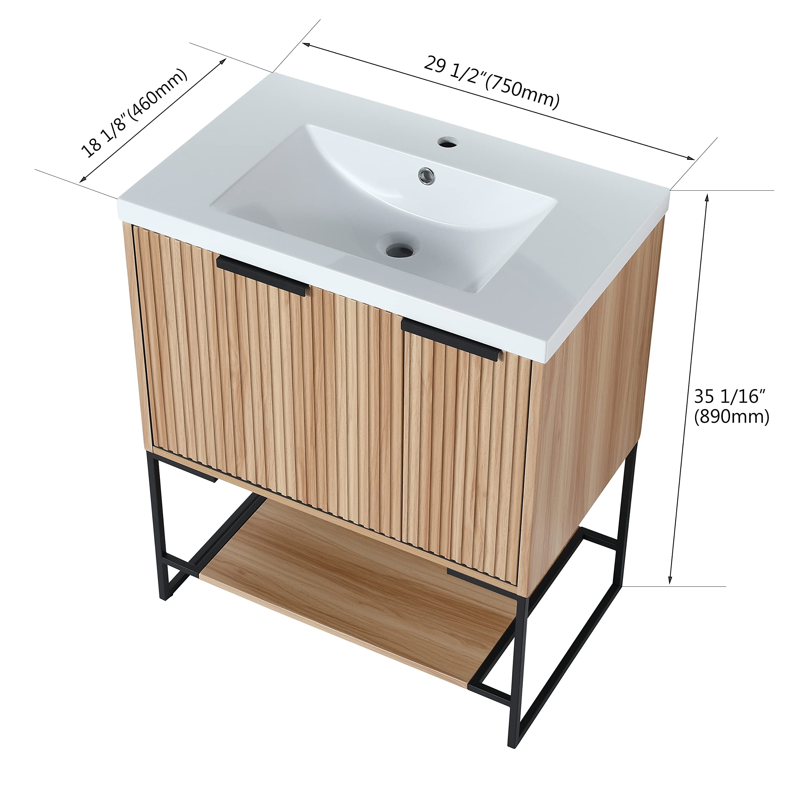 Yoluckea 30-Inch Modern Maple Wood Bathroom Vanity Set with Resin Sink Basin - Freestanding Small Bathroom Cabinet with Drawer, Door & Storage Shelf - Perfect for Compact Spaces, Powder Rooms & Apartment Bathrooms