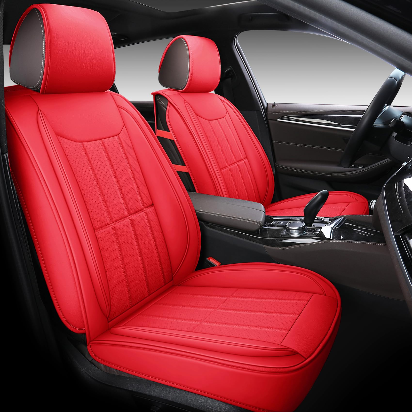 Premium PU Leather Car Seat Covers ST-003 (Front Pair, Red) - Universal Fit for Most Cars, SUVs & Trucks | Easy Installation, Comfort & Protection | Ideal for Daily Commute, Road Trips & Family Travel