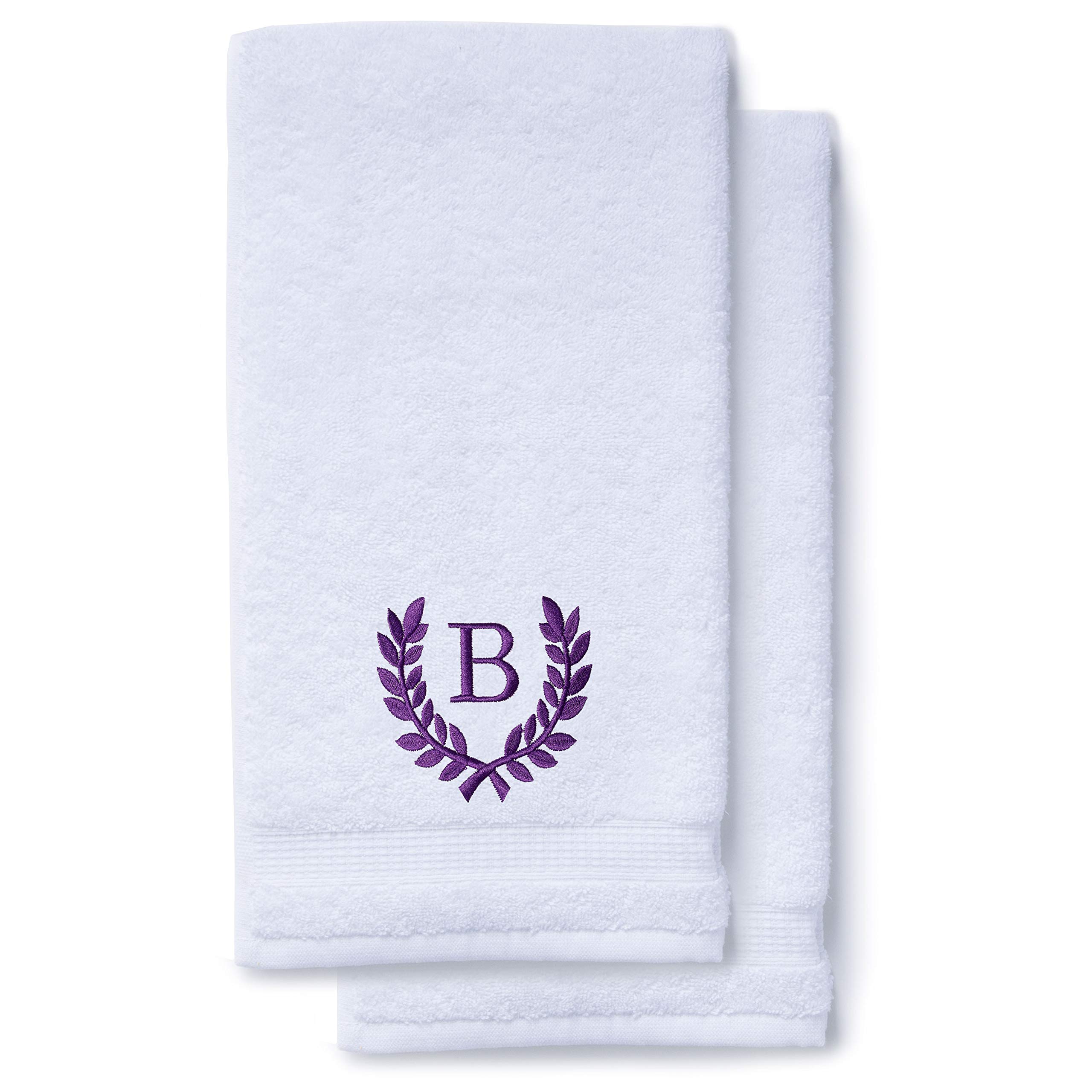 Personalized Monogrammed Hand Towels Set of 2 - Luxury Turkish Cotton Bath & Kitchen Towels (16x30 Inch) | Custom Wedding & Bridal Gift with Roman Font | Spa Quality Oversized Towels for Bathroom, Makeup & Home Decor