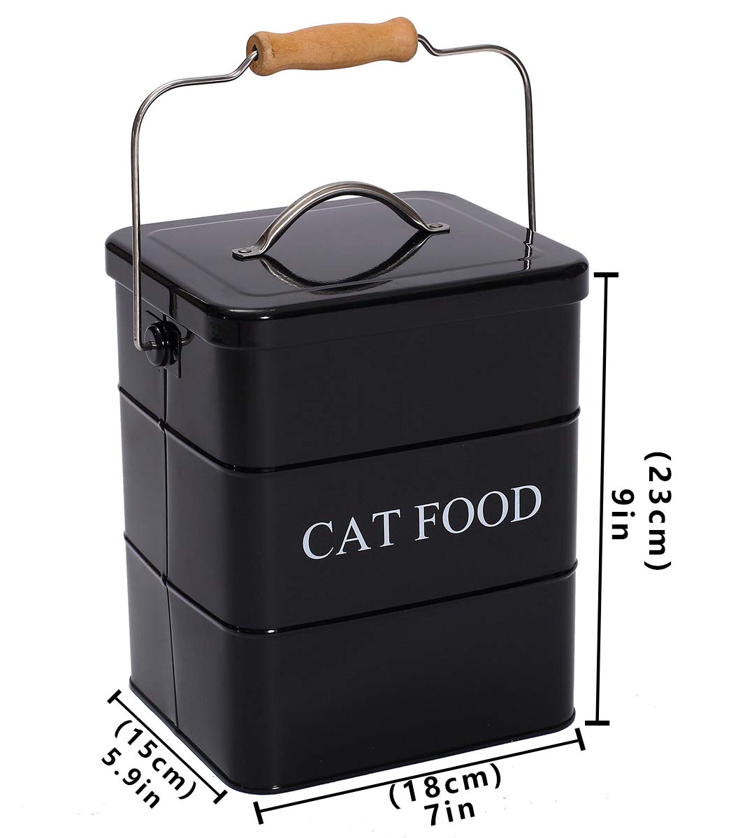 Cat Food Storage Container with Lid & Scoop - Airtight Farmhouse Cat Food Bin for Kitchen Countertop, Shelf, or Home Decor - Black - Ideal for Dry Kibble Storage & Pet Food Organization