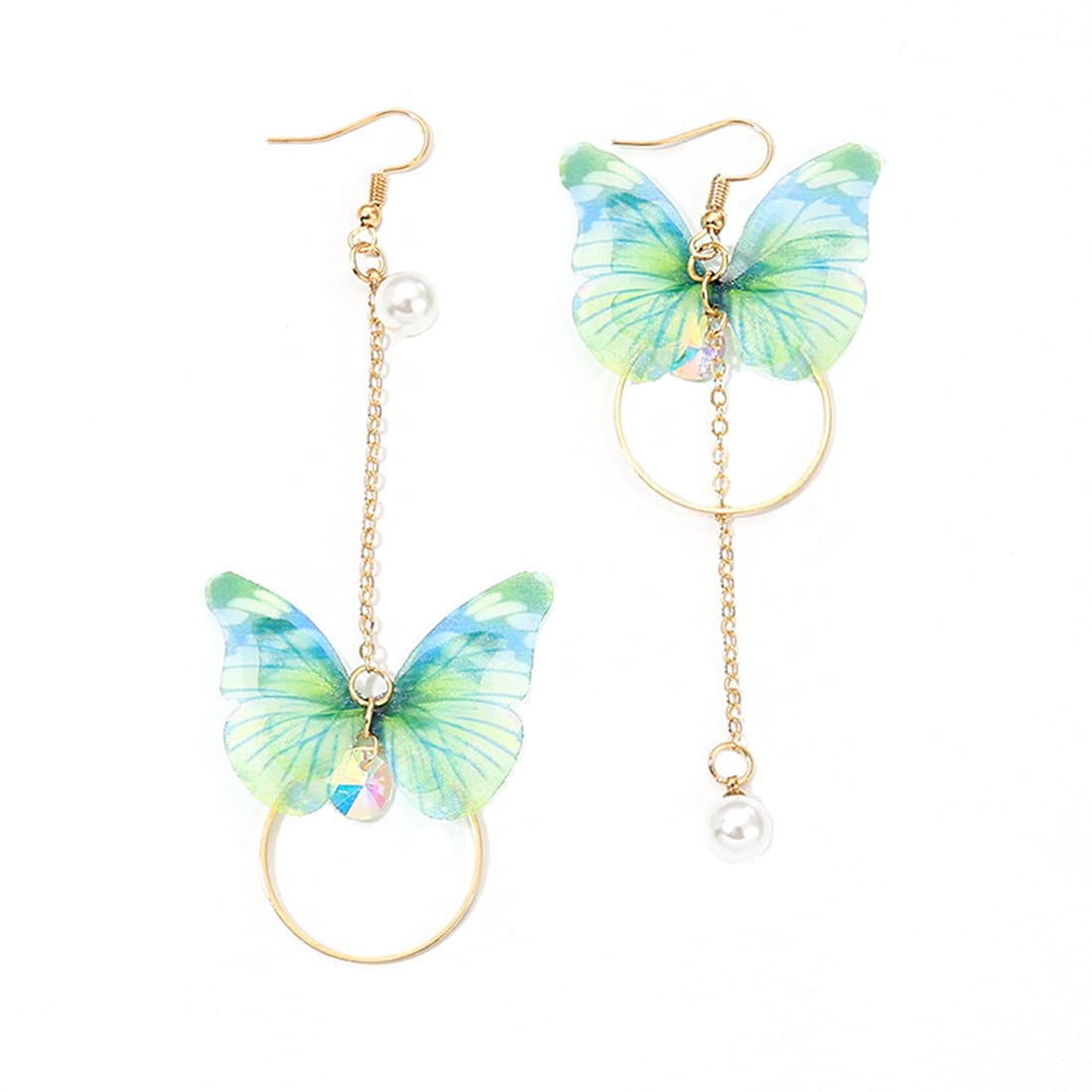 Yellow & Green Butterfly Chime Dangler Earrings for Women & Girls - Fashionable Long Chain Drop Earrings - Perfect Birthday Gift for Her & Anniversary Present for Wife - Ideal for Parties, Weddings & Casual Wear