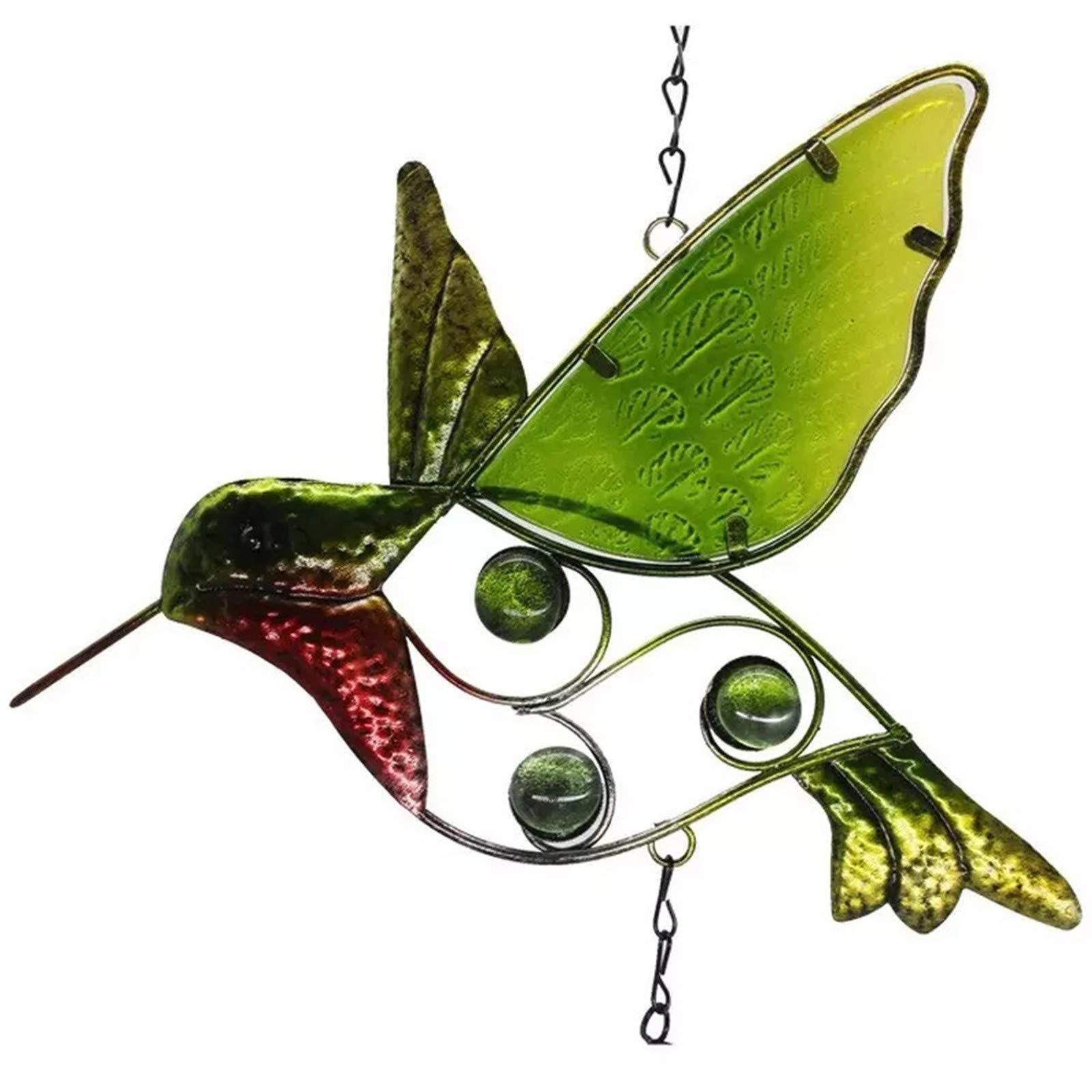2-Piece Colorful Metal Glass Painted Bird Bell Ornament - Handmade Window Hanging Pendant Decor for Home, Wall, Garden & Patio - Perfect for Spring Decorations, Wedding Favors & Boho Room Decor