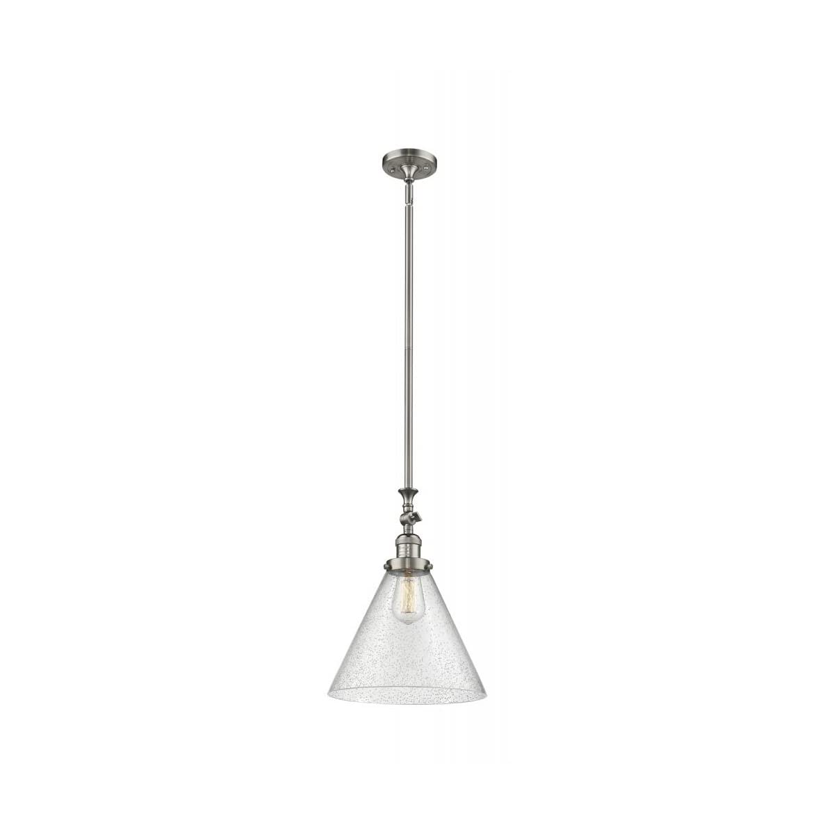 Vintage Dimmable LED Pendant Light - Brushed Satin Nickel Finish - 1 Light Industrial Style Hanging Fixture for Kitchen Island, Dining Room or Bar Lighting