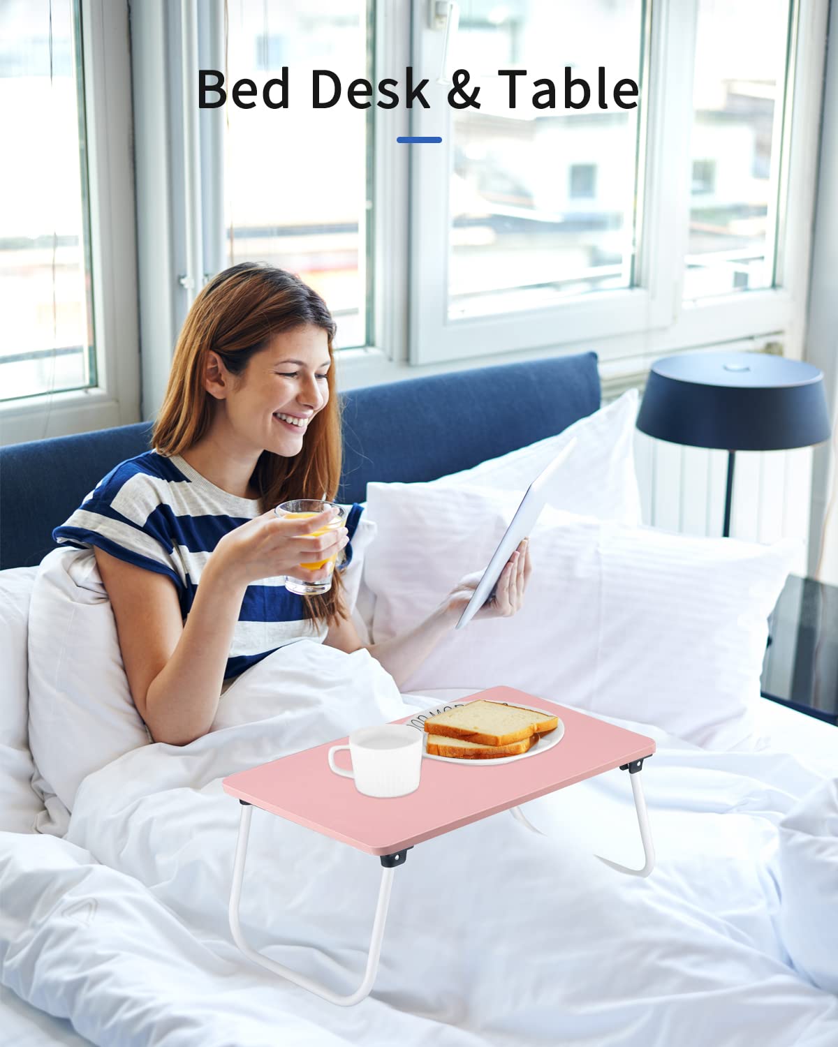 Premium Folding Lap Desk for Laptop - Portable Lightweight Bed Tray Table with Adjustable Stand, Perfect for Breakfast in Bed, Working on Sofa, Floor or Couch (Pink) - Ideal for Home Office, Dorm & Travel Use
