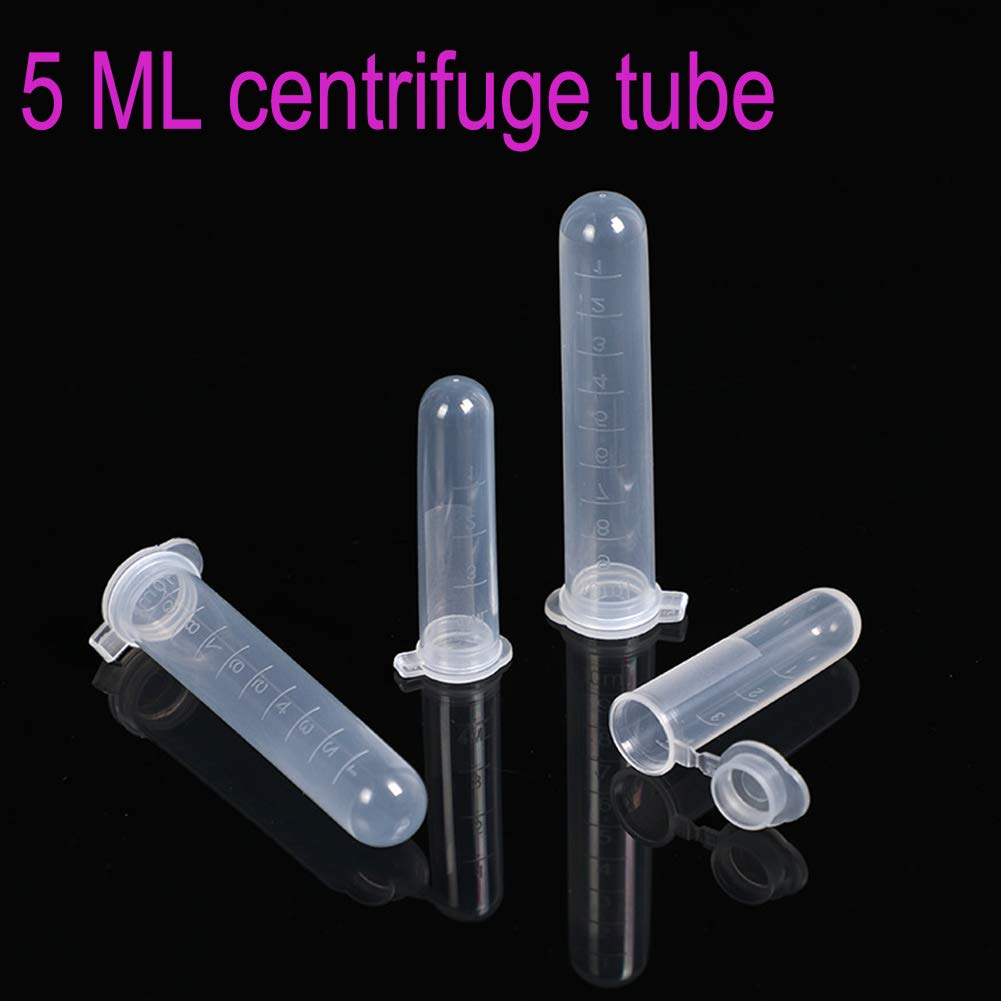 AKOAK 100-Pack 5ml Plastic Centrifugal Tubes with Graduated Markings, Round Bottom, Clear Transparent - Leak-Proof Sample Storage Containers for Lab, Science Experiments & DIY Beauty Products