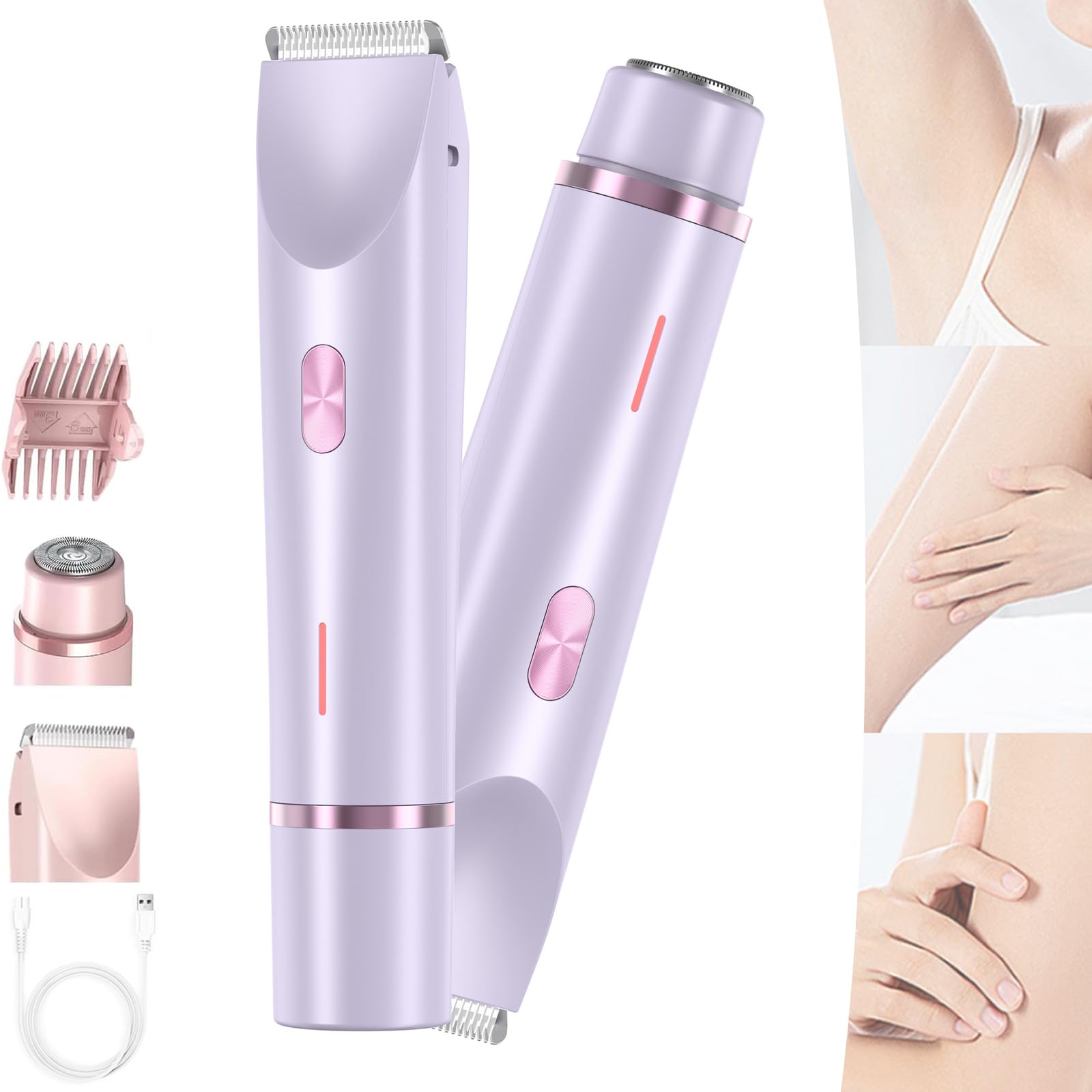 Ezme Ultra Smooth 2-in-1 Electric Shaver & Bikini Trimmer - Waterproof Body Hair Removal for Underarms, Legs, Arms - Purple | Perfect for Travel, Gym & Quick Grooming at Home