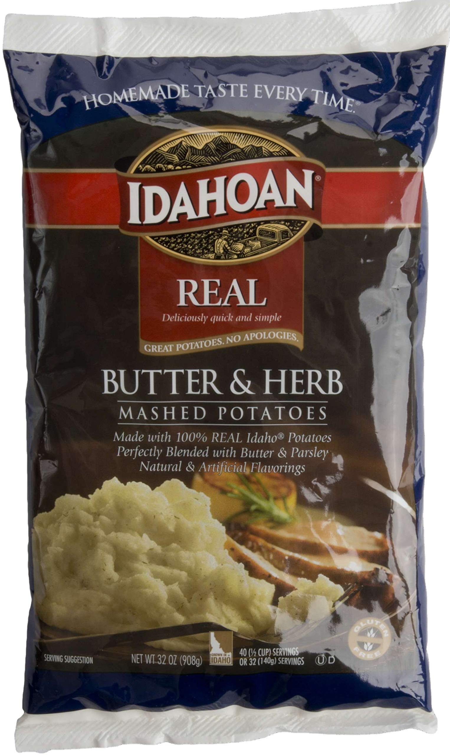 Idahoan Real Butter & Herb Mashed Potatoes - 32 oz (Pack of 8) | Instant Potato Side Dish for Thanksgiving, Family Dinners & Quick Meals