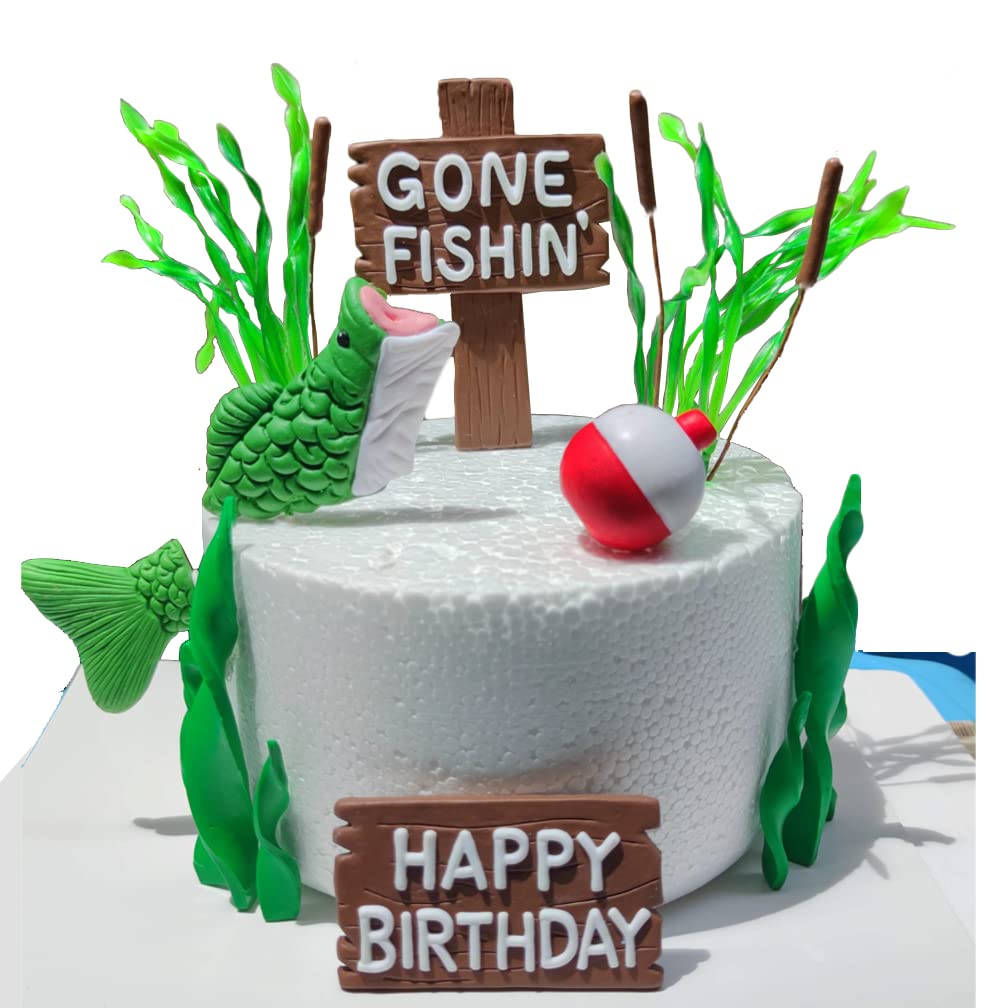 Fishing Cake Topper - Bass & Reed Design for Birthday Cakes | Perfect for Fishing-Themed Parties & Angler Celebrations