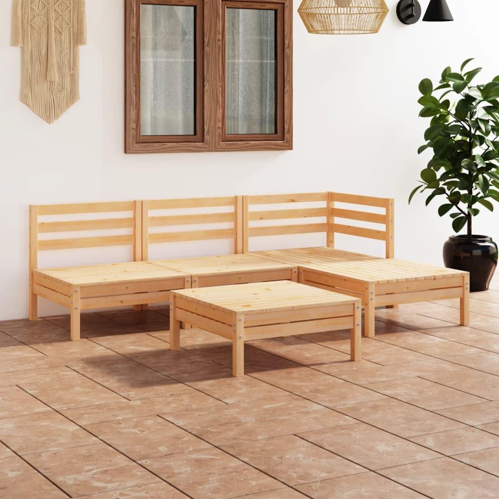 vidaXL 5-Piece Solid Pinewood Patio Lounge Set - Outdoor Garden Furniture for Backyard, Terrace & Poolside Relaxation - Wooden Sofa Seating with Chairs