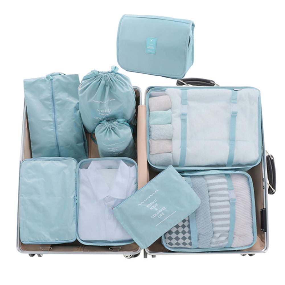 Belsmi 9-Piece Packing Cubes Set with Shoe Bag - Lightweight Compression Travel Organizer for Luggage & Suitcases (Blue) - Perfect for Business Trips, Vacations & Family Travel Organization