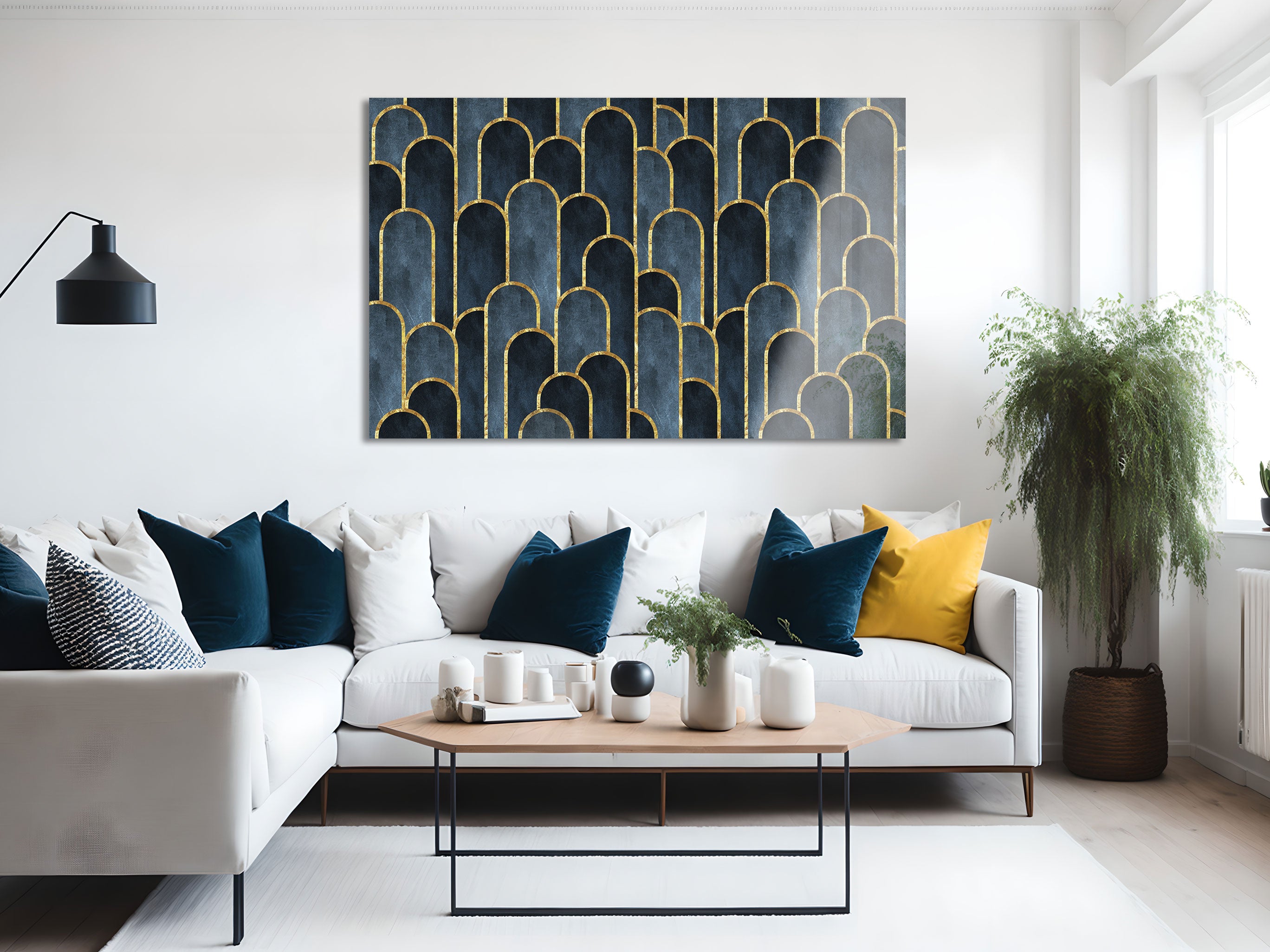 Dark Blue Geometric Abstract Wall Art Canvas Print - Modern Home Decor for Living Room, Bedroom & Office