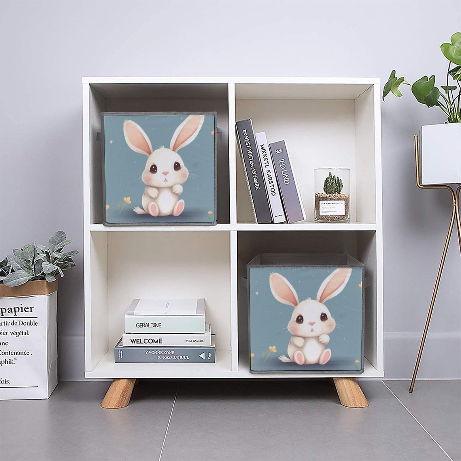 1PCS Foldable Storage Bins - Cute Cartoon Bunny Printed Large Capacity Storage Box with Handle - Home Office Playroom Organization for Toys, Books & Clothes (Multipurpose Storage Solution)